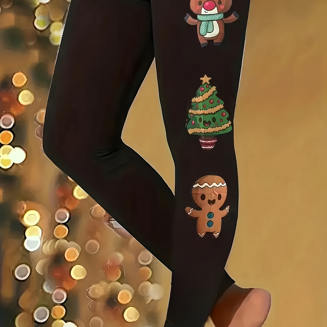 

Women's Plus Size Christmas Reindeer Print Stretchy High-waist Leggings - Casual, With Stretch, Best For Christmas