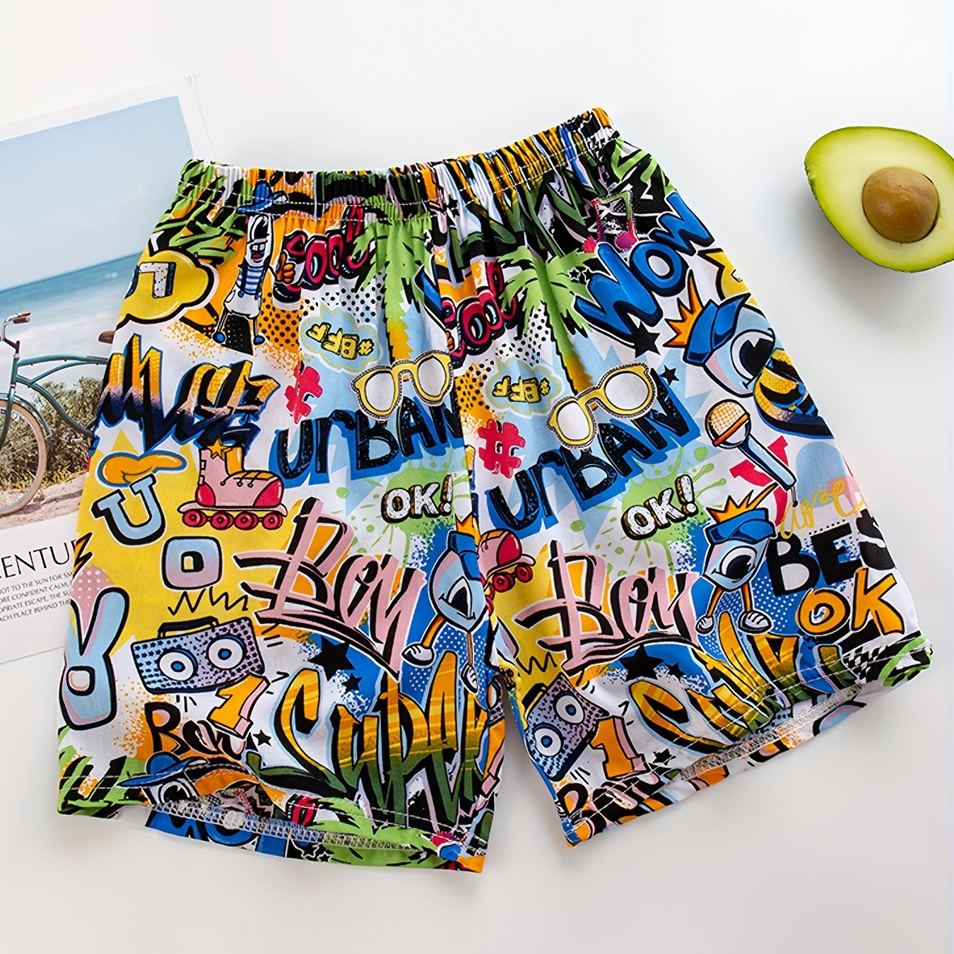 Cool Letter Print Boys Comfortable Creative Beach Shorts, Casual Quick-drying Shorts For Summer Seaside Outdoor