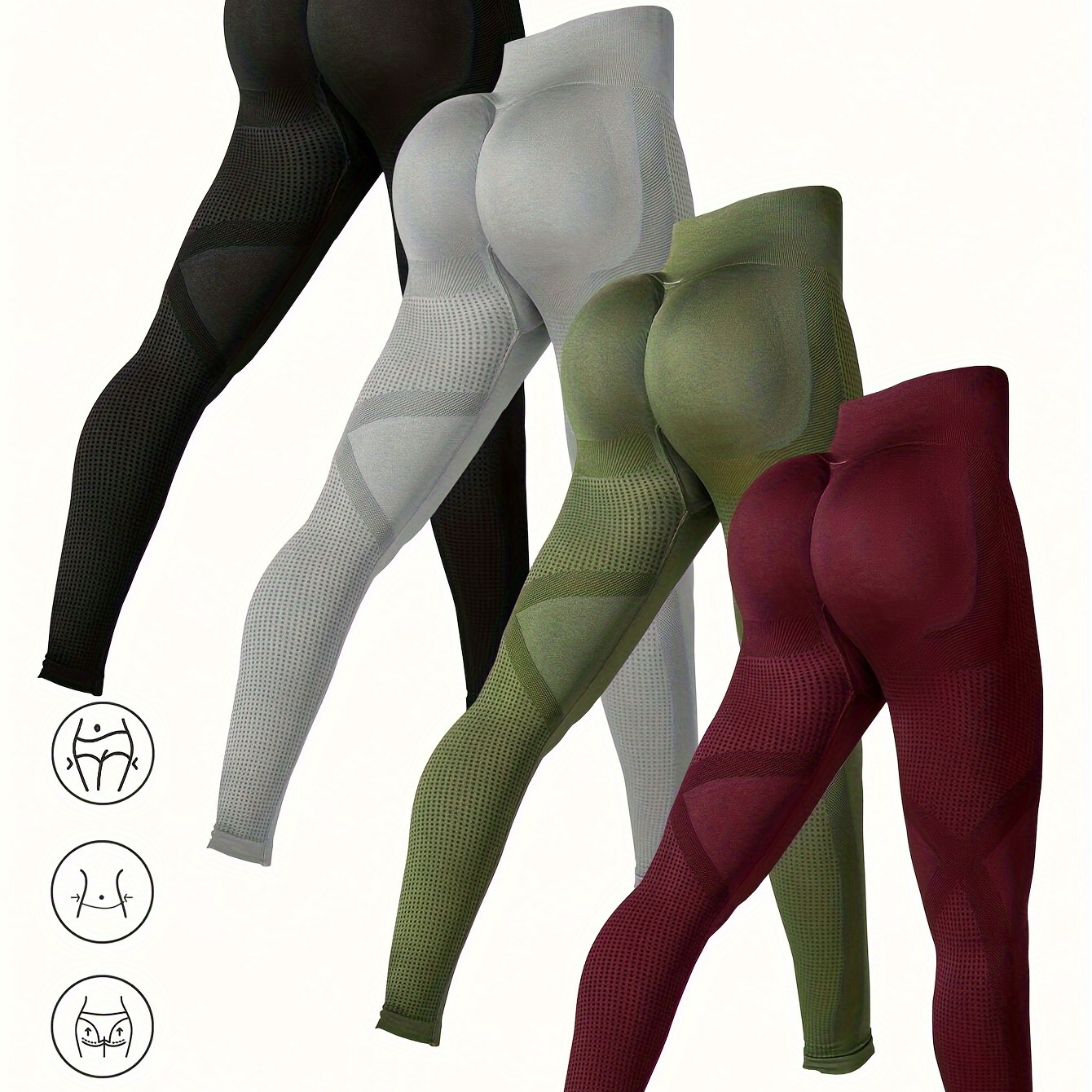 

4pcs High-waist Yoga Leggings For Women - Moisture-wicking, Stretchy Activewear Pants With Tummy Control