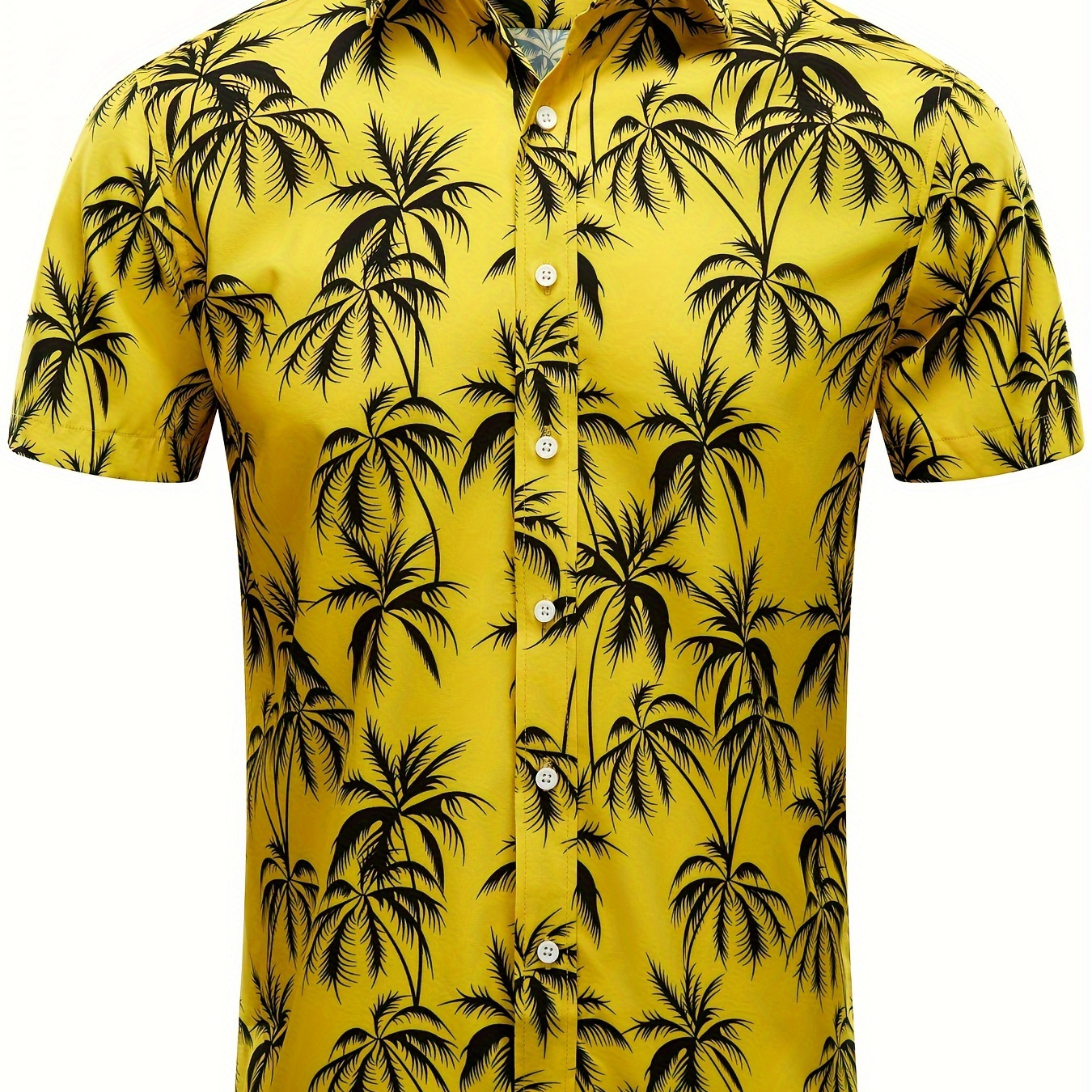 

Coconut Tree Print Fashionable And Simple Men's Summer Short Sleeve Button Casual Lapel Simple Shirt, Trendy And Versatile, Suitable For Dates