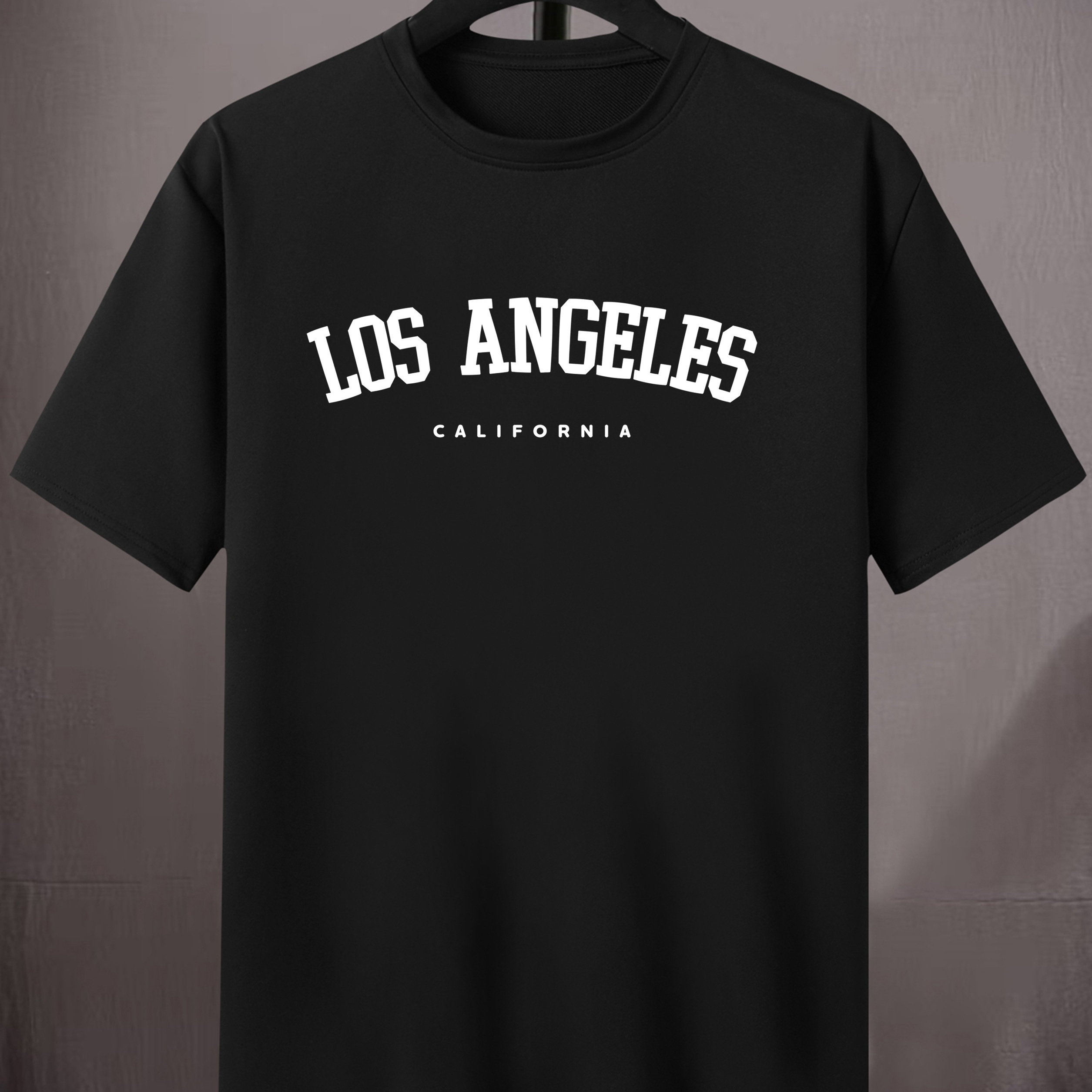 

Men's "los Angeles" T-shirt, Round Neck Tee Casual Top Clothing, Spring And Summer