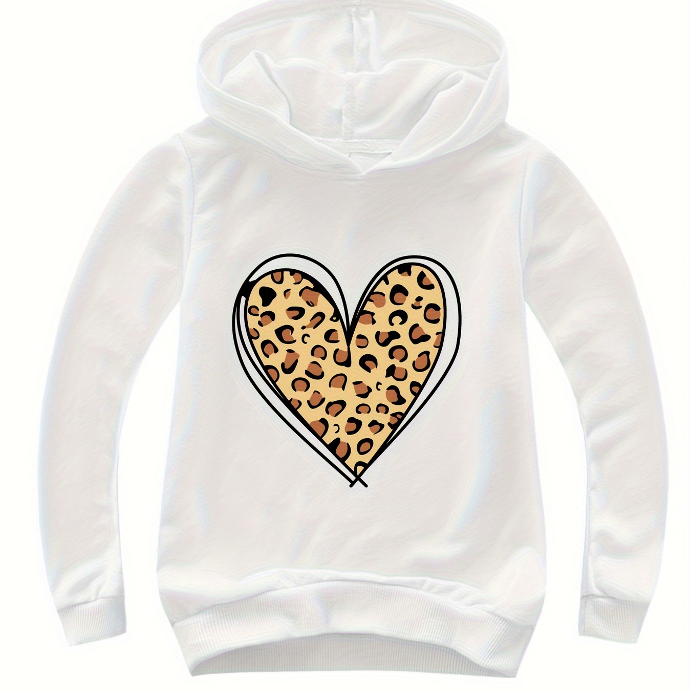 

Leopard Print Heart Pattern Hooded Sweatshirt Comfy Pullover For Girls Sports