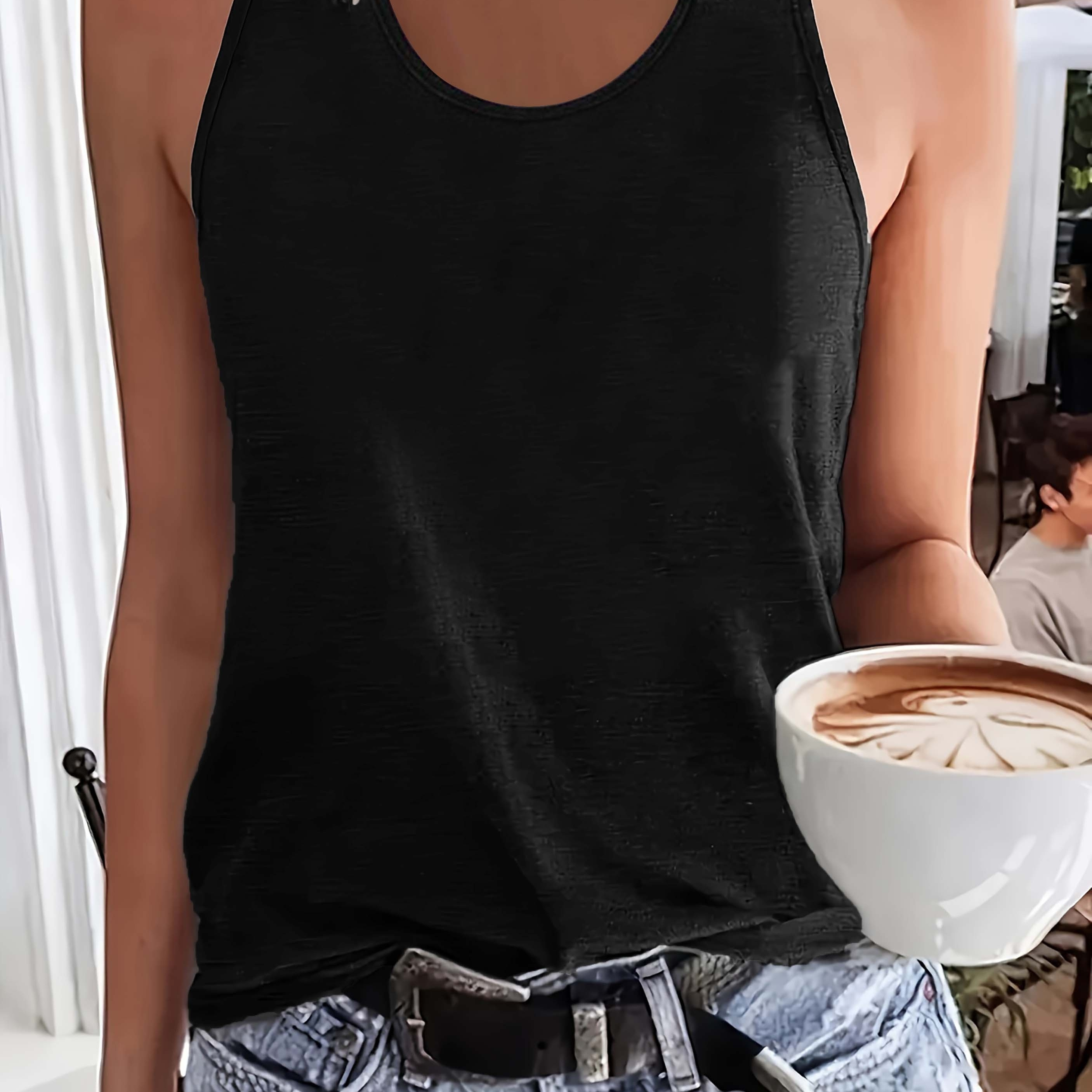 

Solid Top, Sleeveless Casual Top For Summer & Spring, Women's Clothing