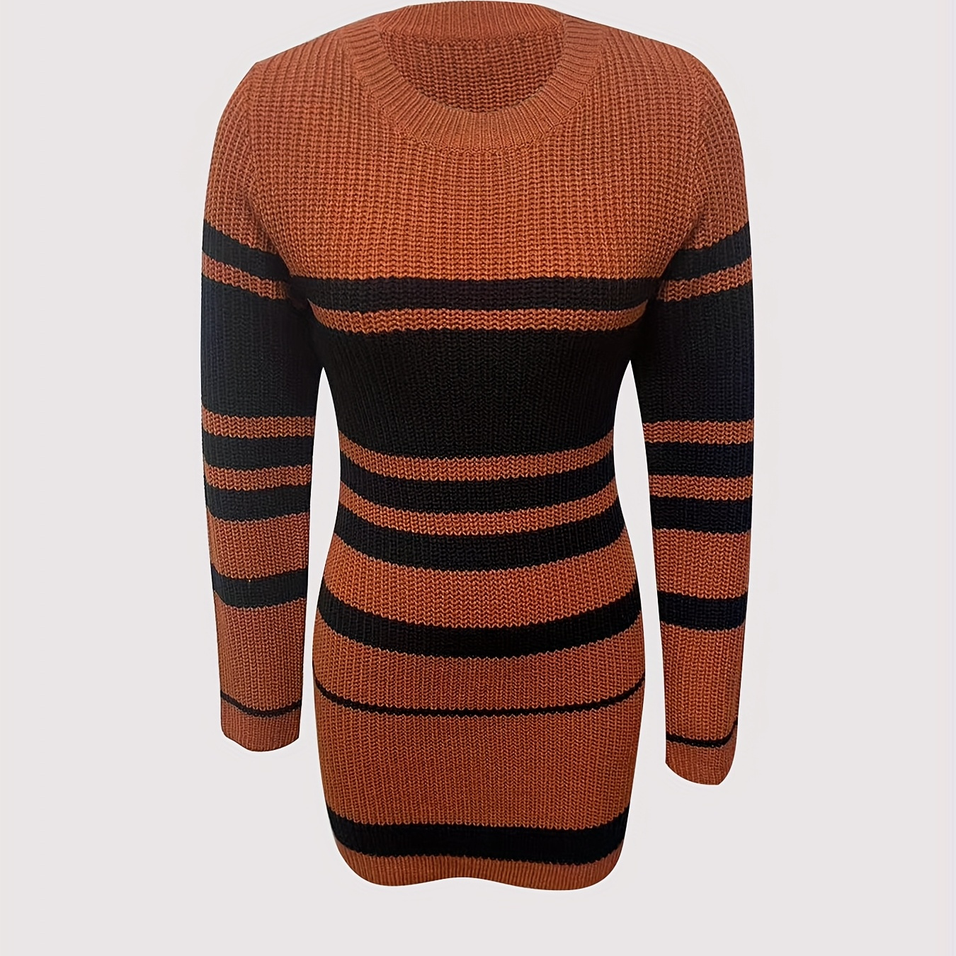 

Elegant Striped Knit Dress For Women - Acrylic, X Shape, Flared Fit, Round Neck, Striped Pattern, Knit Fabric