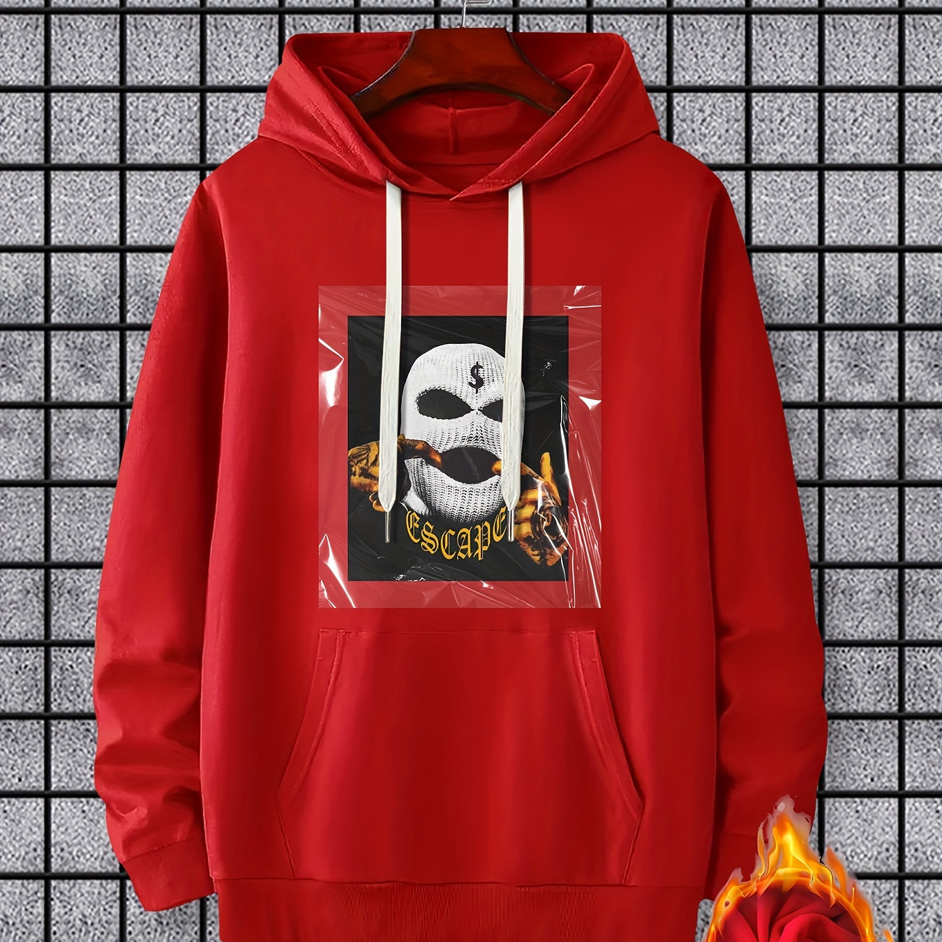 

Street Style Figure Print Men's Long Sleeve Hoodie, Drawstring Hooded Sweatshirt With Kangaroo Pocket, Casual Comfortable Versatile Top For Autumn & Winter