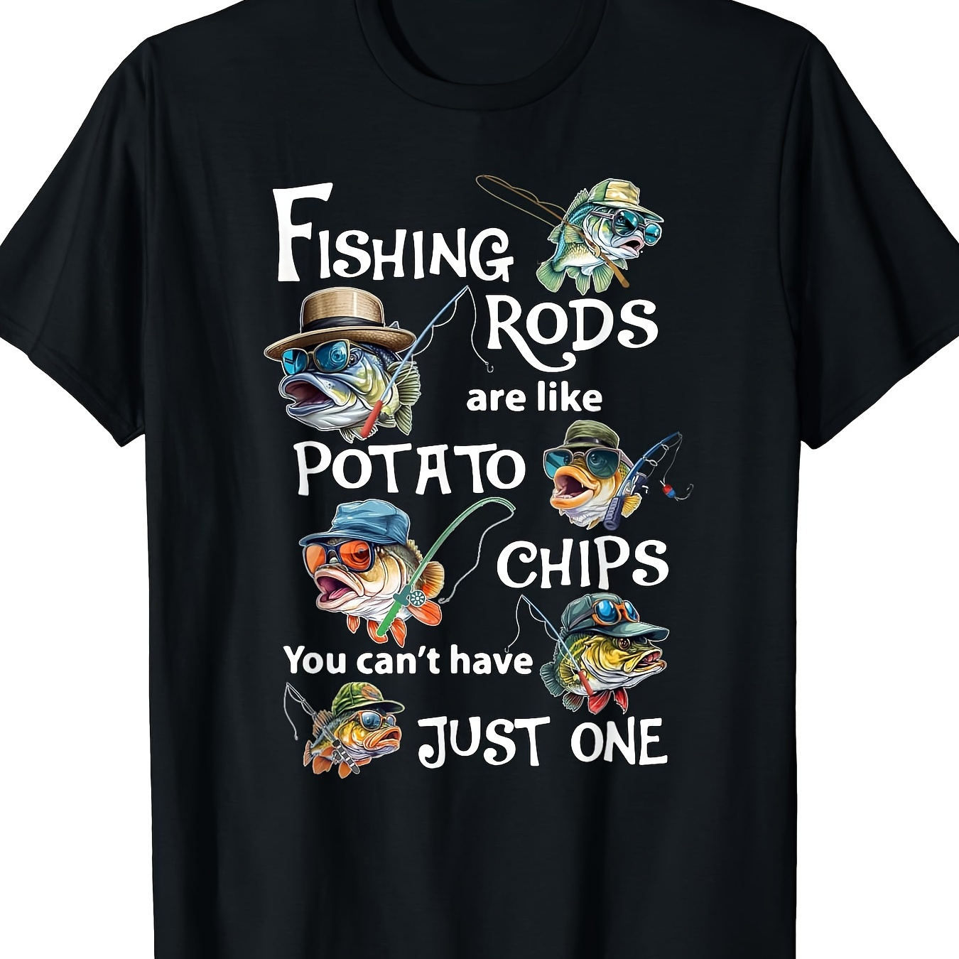 

Pesca Clothes Graphic T Shirts Men Clothing Tops Fishing Rods Are Like Potato Chips You Can't Have Just 1 T-shirt Harajuku 220g