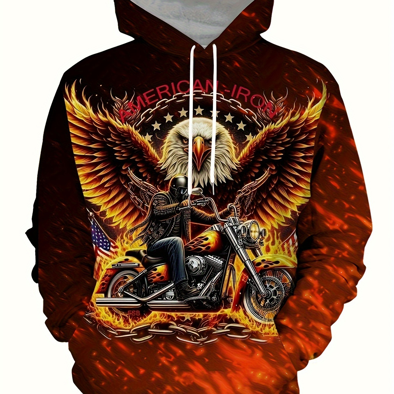 

Men's 3d Eagle And Motorcycle American Flag Hoodie, Fashion Hoodie, Autumn And Winter Men's Clothing