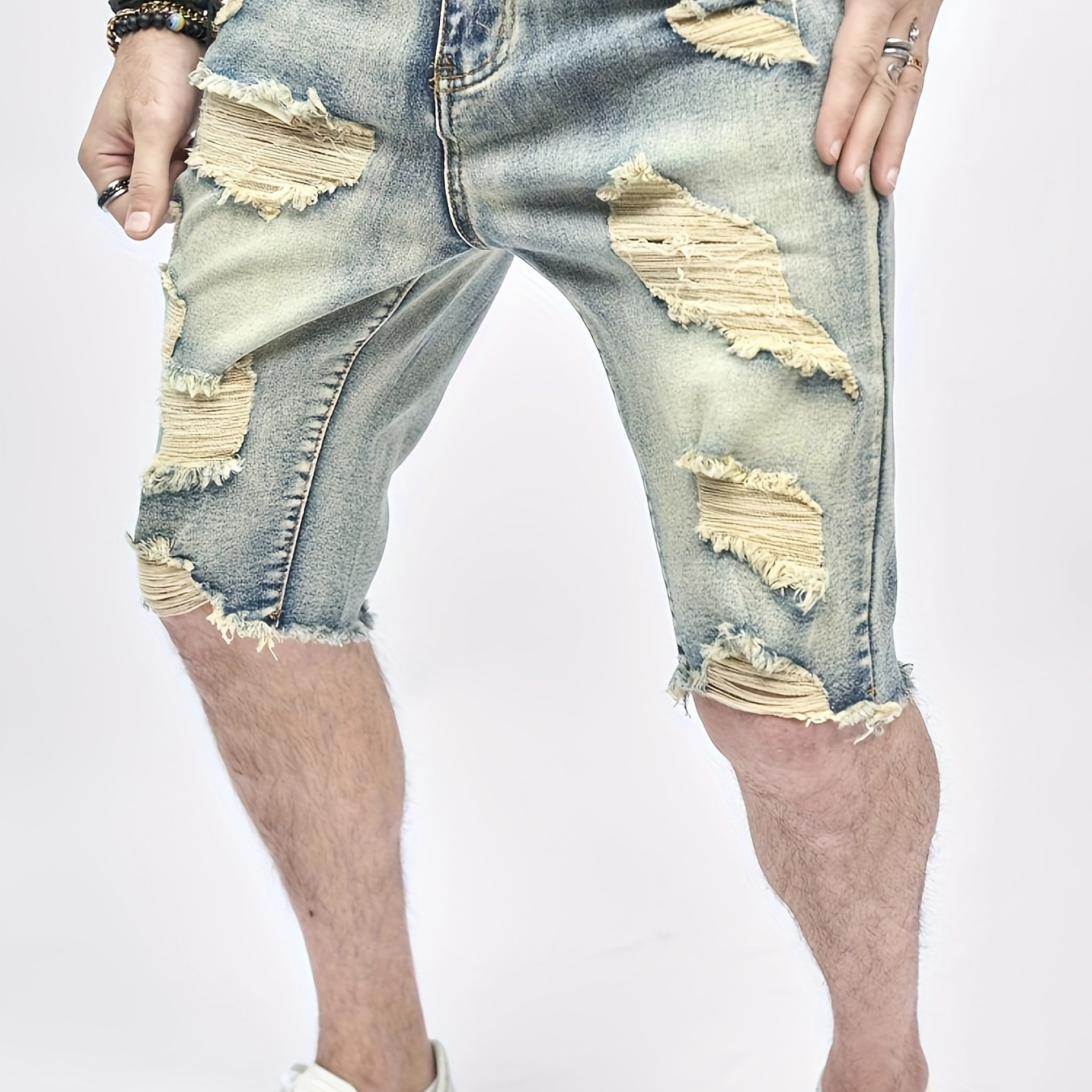 

Men's Fashionable Ripped Denim Shorts, Summer Slim Casual Stretch Jeans Shorts, Versatile In Summer Jorts