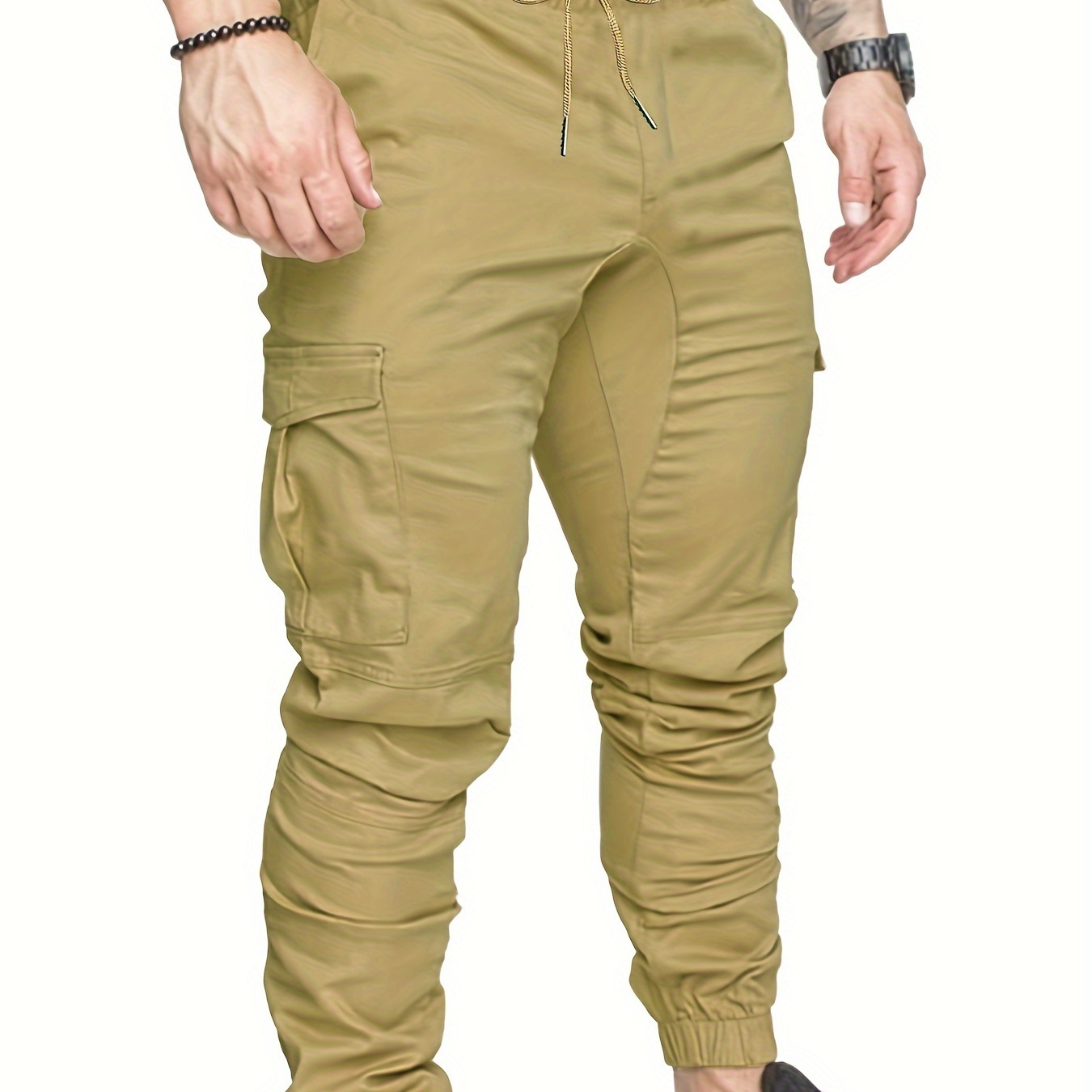 Men's Cargo Pants With Pockets Drawstring, Elastic Quick Dry Comfortable Casual Solid Trousers For Hiking Outdoor Activities