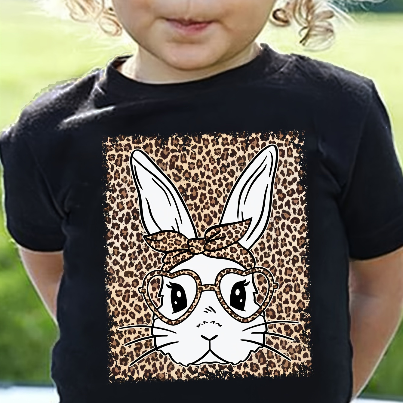 

Cute Bunny Graphic Crew Neck Short Sleeve T-shirt Pullover For Girls Summer Gift Easter