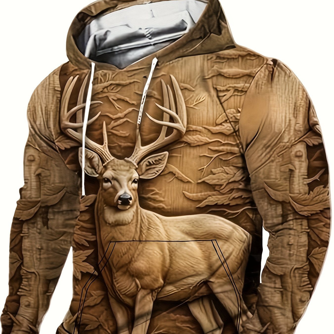 

Plus Size Men's Deer Print Hoodies Fashion Casual Hooded Sweatshirt For , Men's Clothing, Plus Size