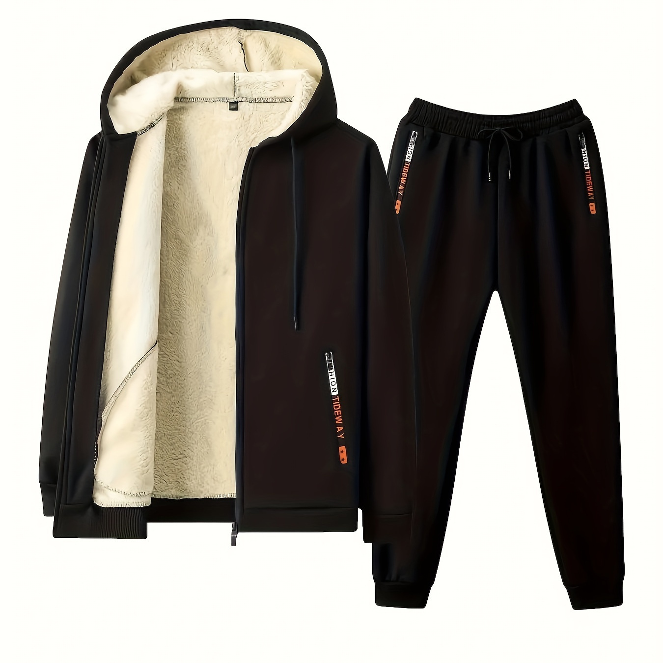 

Paul Puoslao Men's Fall/winter Insulated Hoodie And Pants Set - Polyester Blend, Elastic Waist, And Pockets - Suitable For Casual Wear And Exercise