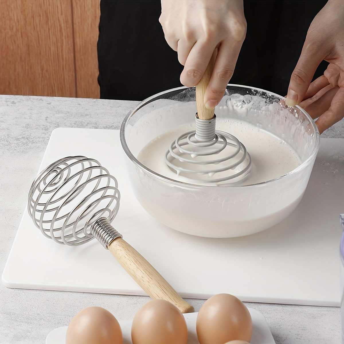 Stainless Steel Semi-automatic Whisk Egg Beater, 12 Handheld Egg Whisk,  Mini Foamer, Eggbeater, Hand Mixer, Egg Scrambler, Mixer Stirrer, for