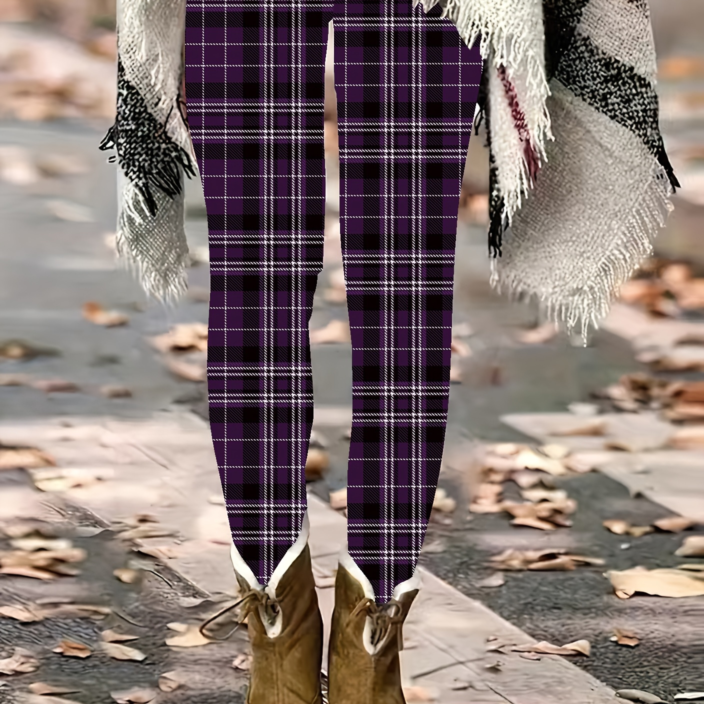 

Leggings à Carreaux Grande Taille pour Femmes - Mélange Extensible de Polyester et Spandex, Longueur Décontractée, Tissu Tricoté Toutes , Coupe Slim, Motif Tartan , pour Tenue Décontractée