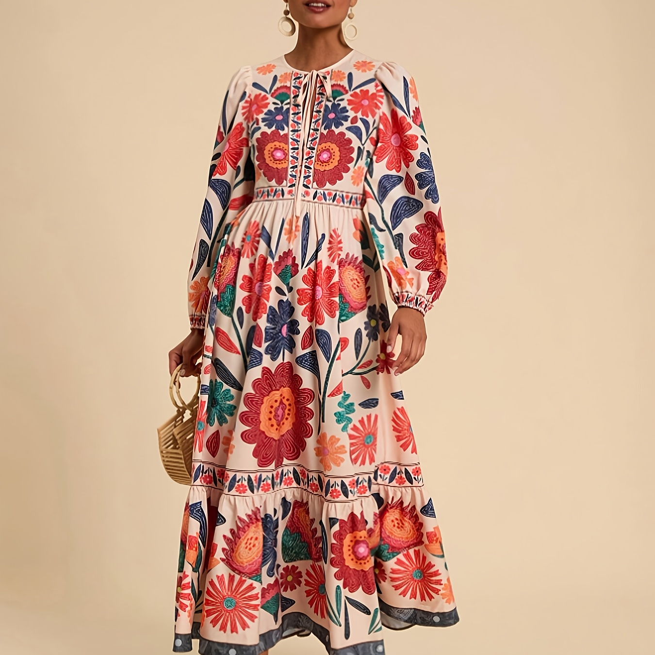 Vestido estampado de moda, vestido de manga larga