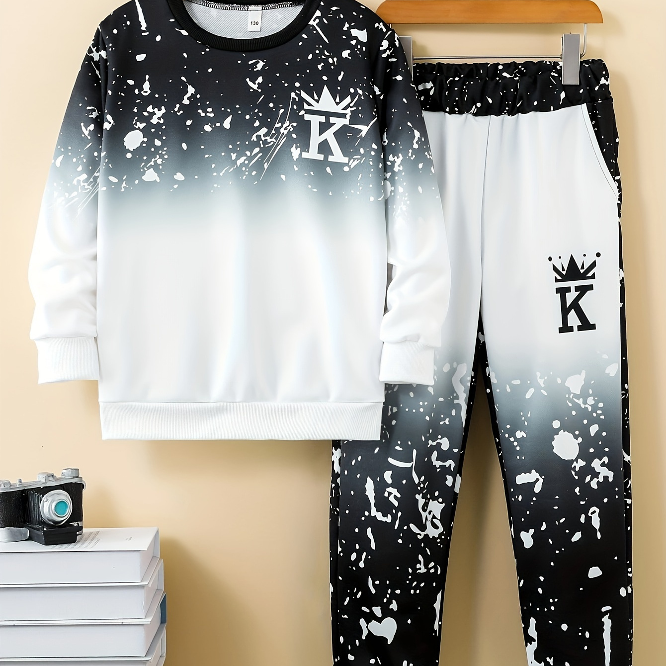 

2-piece Boys Casual Co Ord Set, Letter Print Gradient Long Sleeve Sweatshirt And Jogger Pants, Comfy Spring Fall Clothes