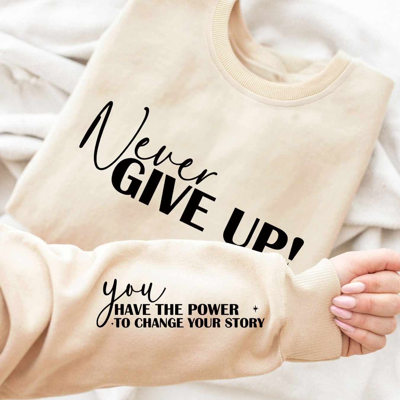 

Give Up" Sweatshirt - Crew Neck Long Sleeve, Casual Polyester Pullover For Women, Machine Washable, Inspirational Quote Design