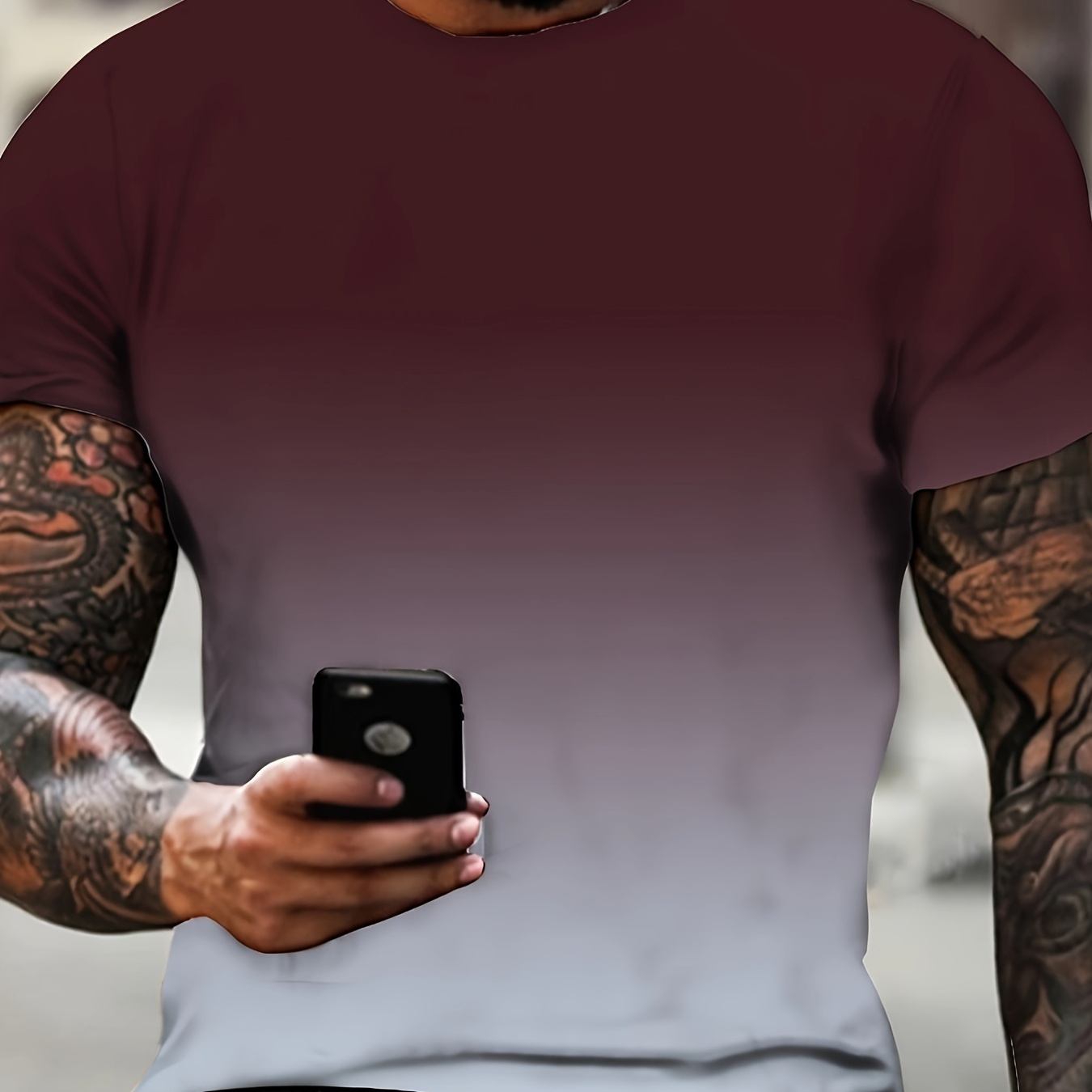 

Plus Size Men's Gradient Color T-shirt For Males, Summer Trendy Casual Short Sleeve Tees