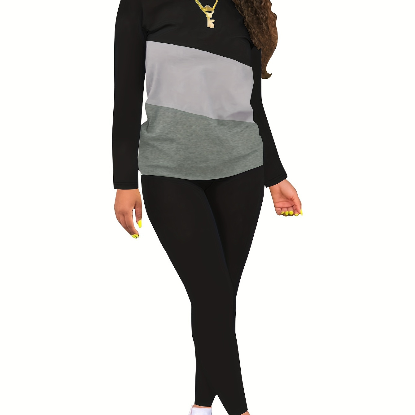 

Women's Stretchy & Long Sleeve Top And Pants Set - Casual, Machine Washable