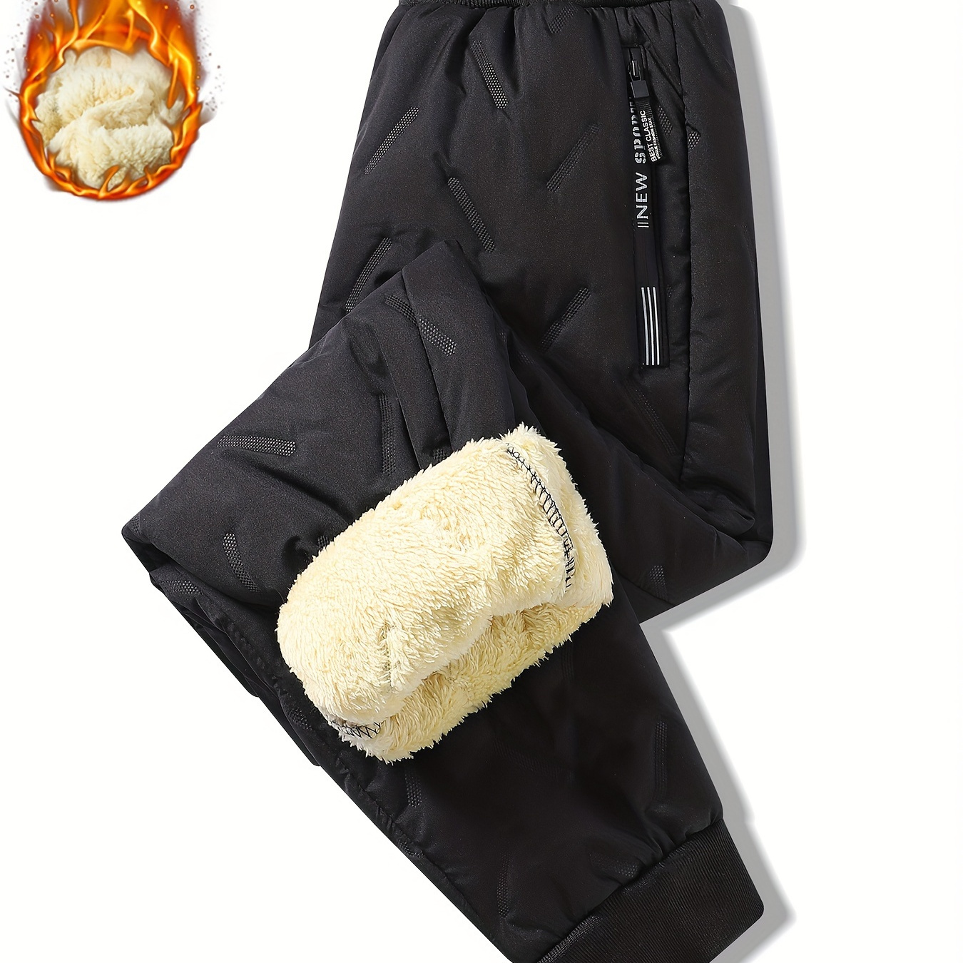 

Boys Thermal Fleece-lined Casual Pants, Stylish Athletic Sweatpants, Warm Winter Sports Trousers