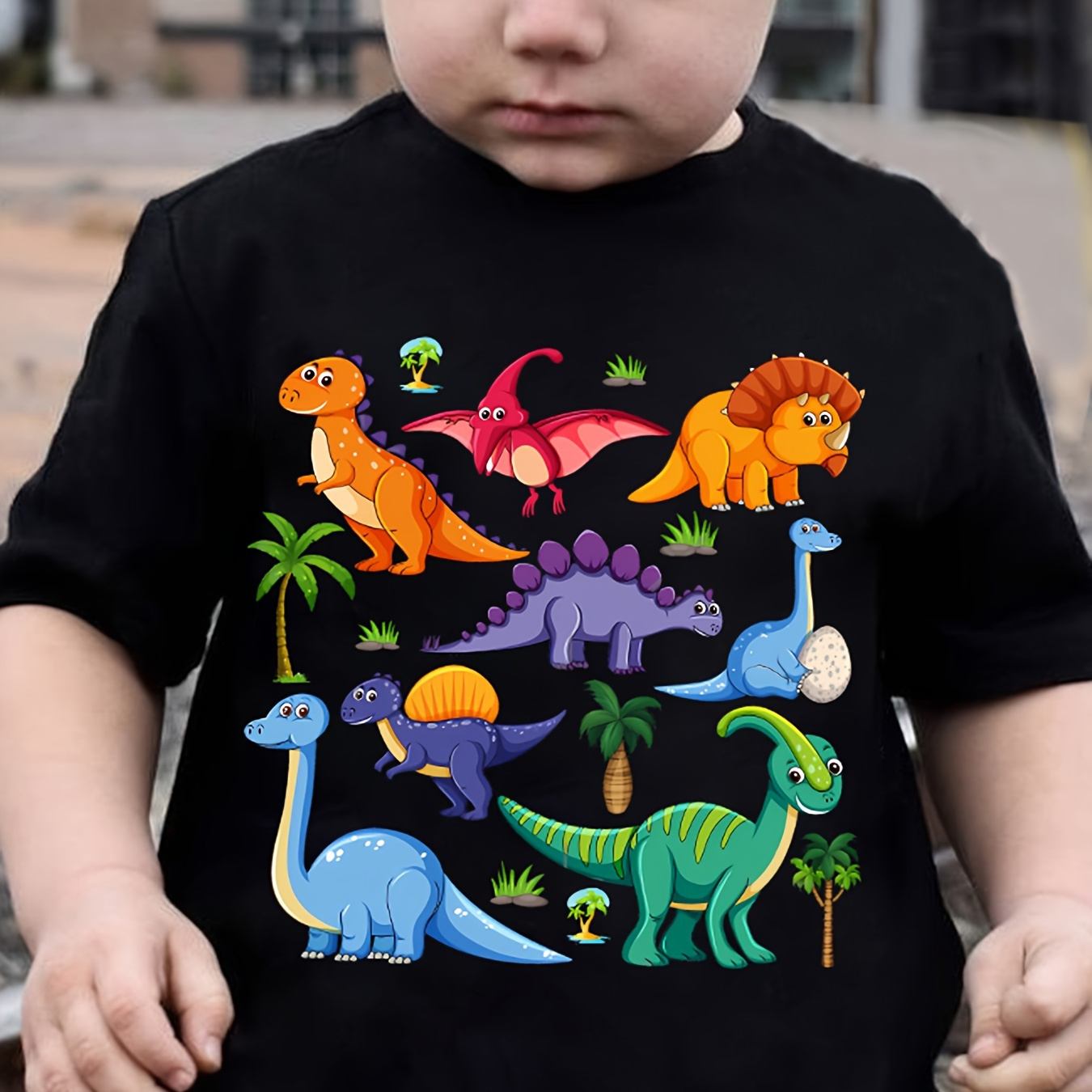 

Casual Trendy Boys' Summer Top - Carton Dinosaurs Graphic Short Sleeve Crew Neck T-shirt - Street Outing Tee Tops Gift