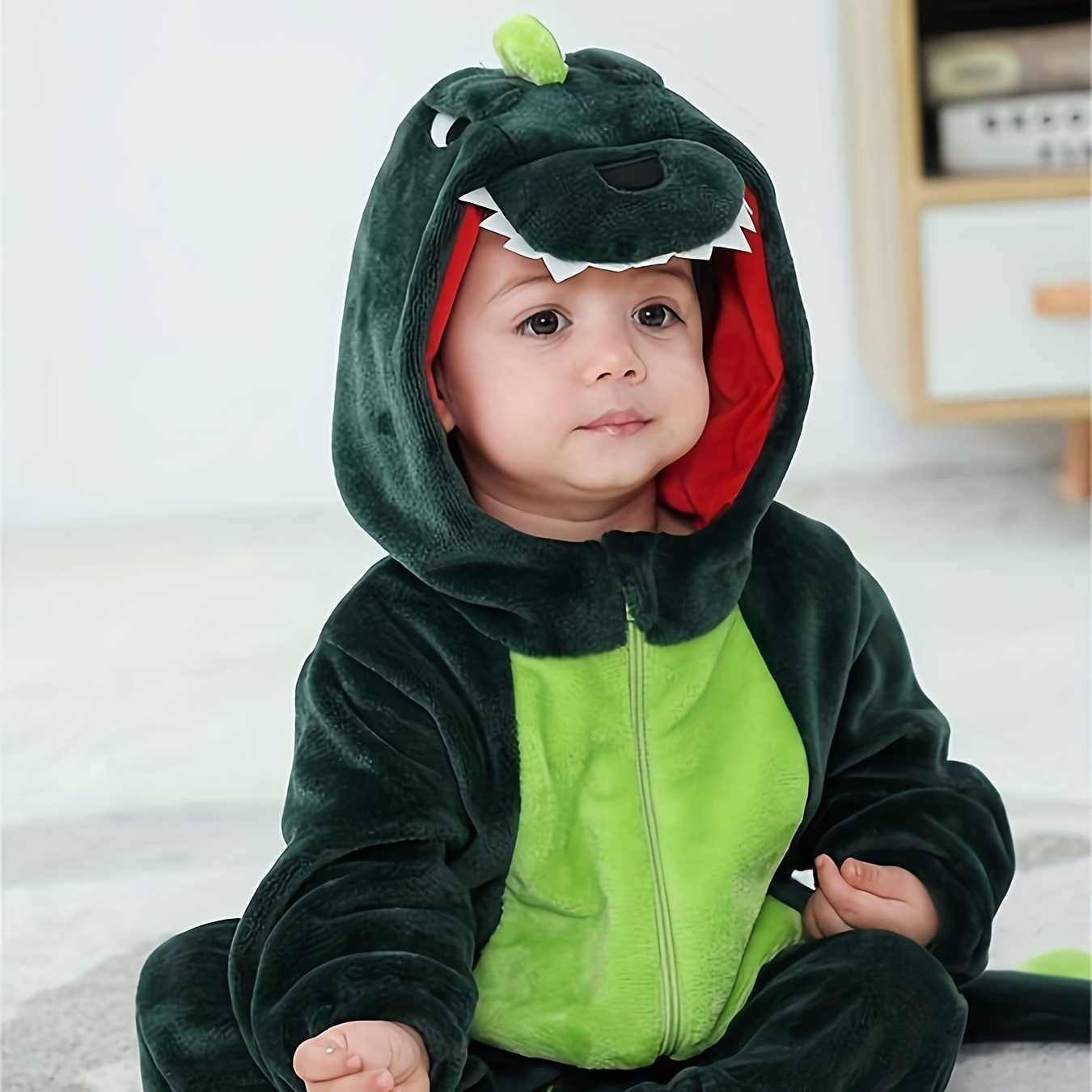 

Boy's Cartoon Dinosaur Warm Halloween Clothing, One-piece Jumpsuit, Boys Outfit For Party