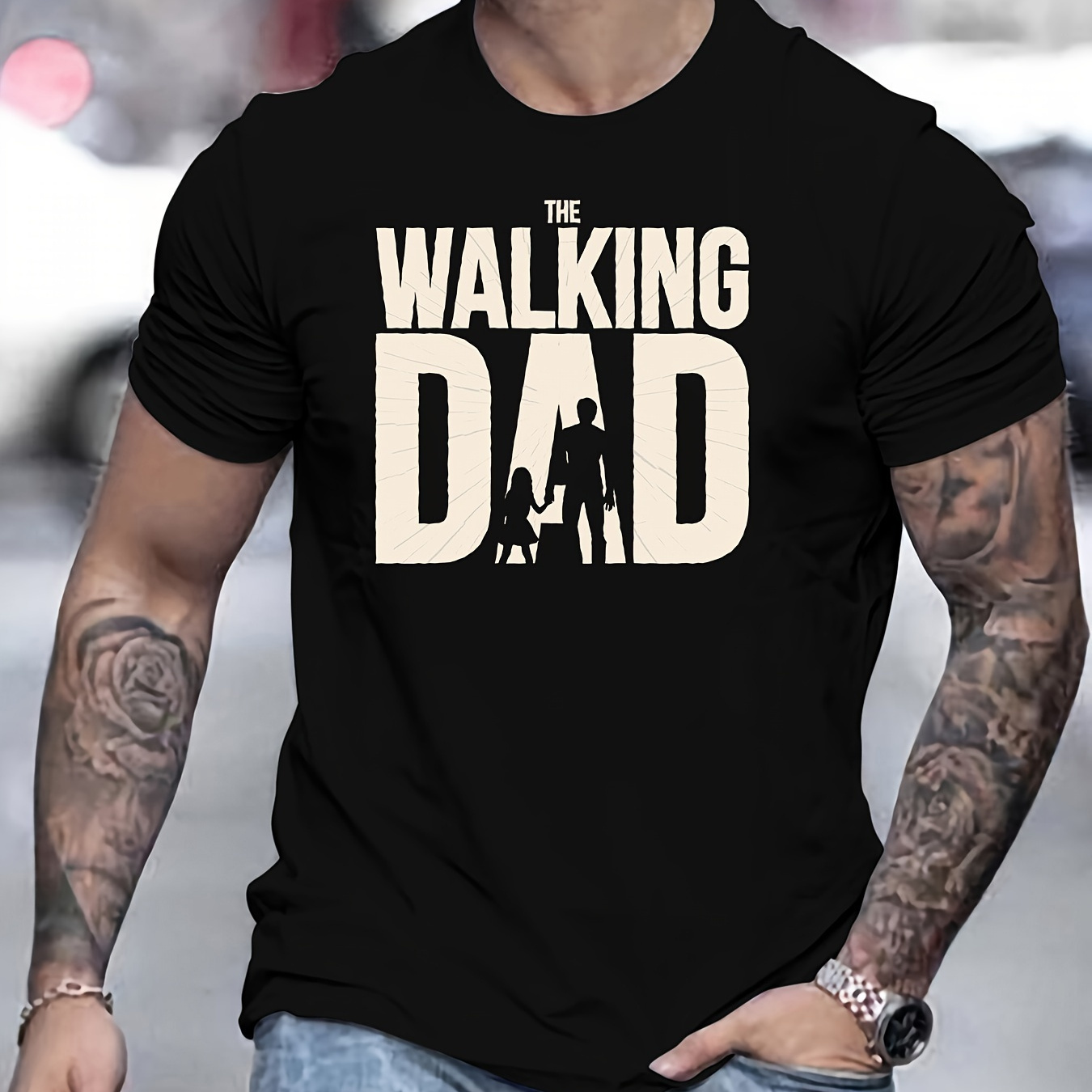

Walking Dad Creative Alphabet Print Crew Neck Short Sleeve T-shirt For Men, Comfy Casual Summer T-shirt For Daily Wear Work Out And Vacation Resorts