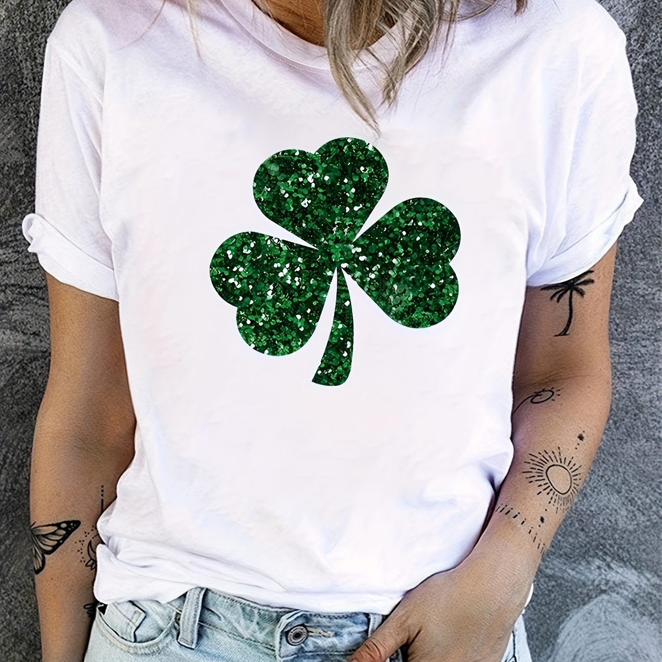 

Plus Size St. Patrick's Day Graphic Print T-shirt, Short Sleeve Crew Neck Casual Top For Summer & Spring, Women's Plus Size Clothing