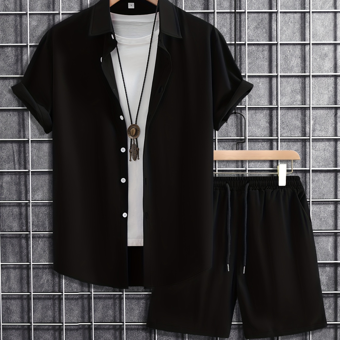 

Summer Men's Fashion Casual Solid Color Short Sleeve Shirt And Shorts Set