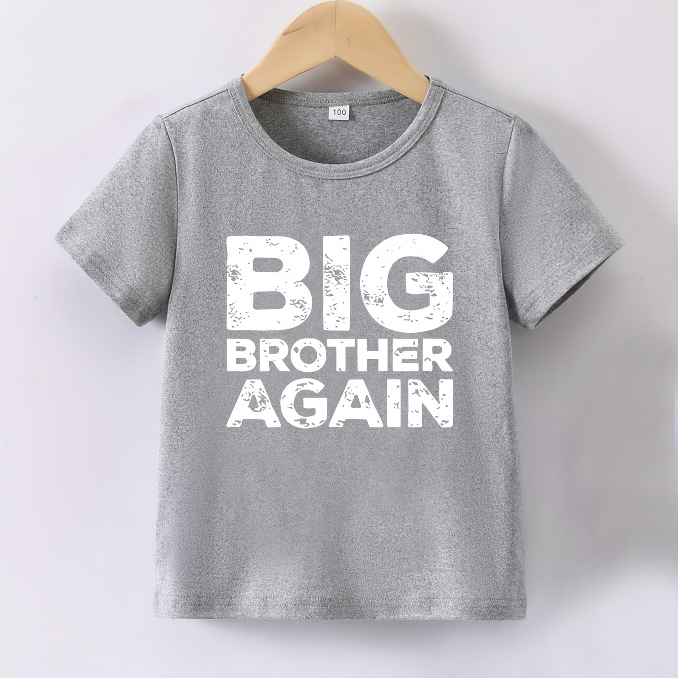 

Big Brother Again Print, Boys Creative T-shirt, Comfy Crew Neck Casual Tee Top, Trendy Summer Top