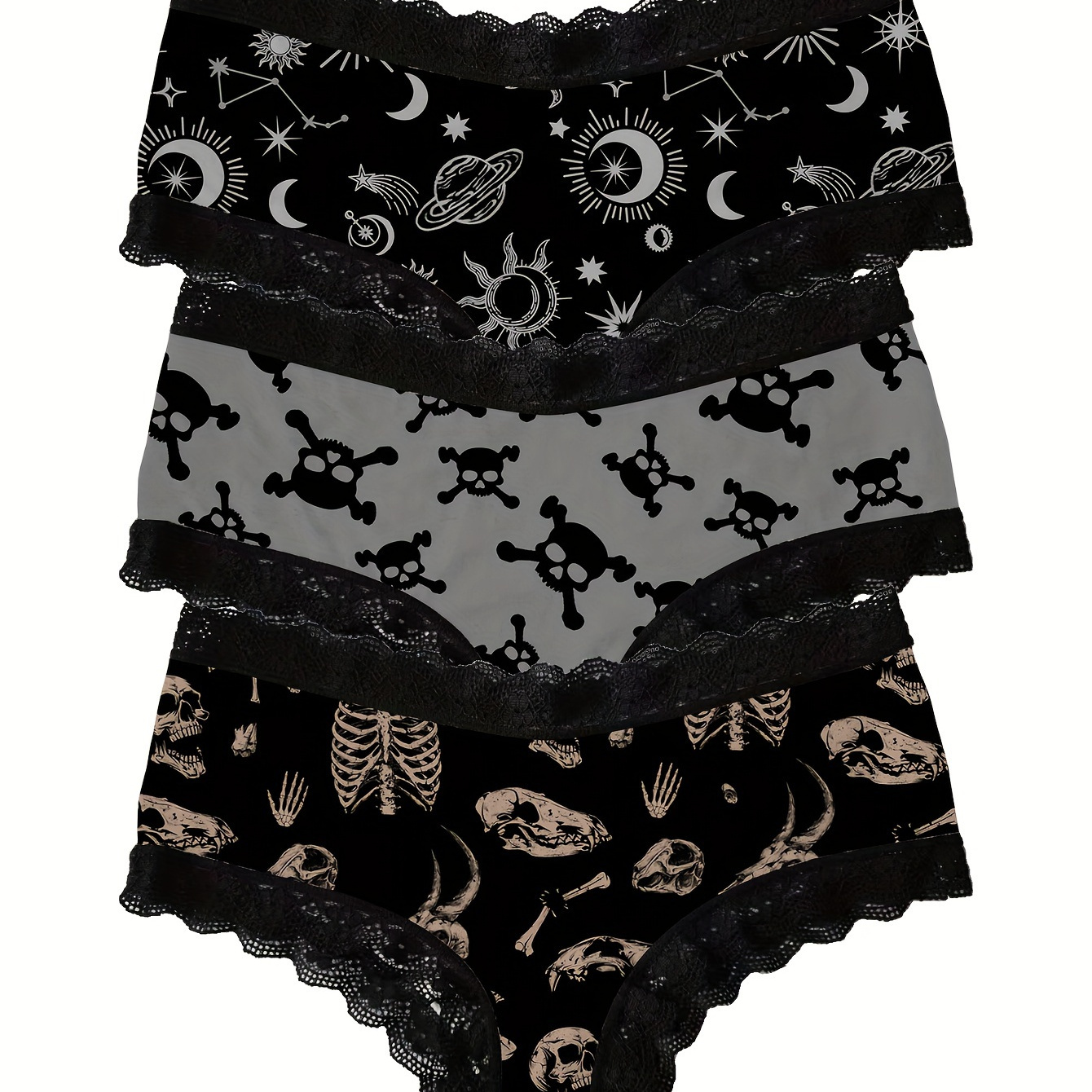 

Set Of Women' Panties With A Dark Skeleton , Soft To The Touch.