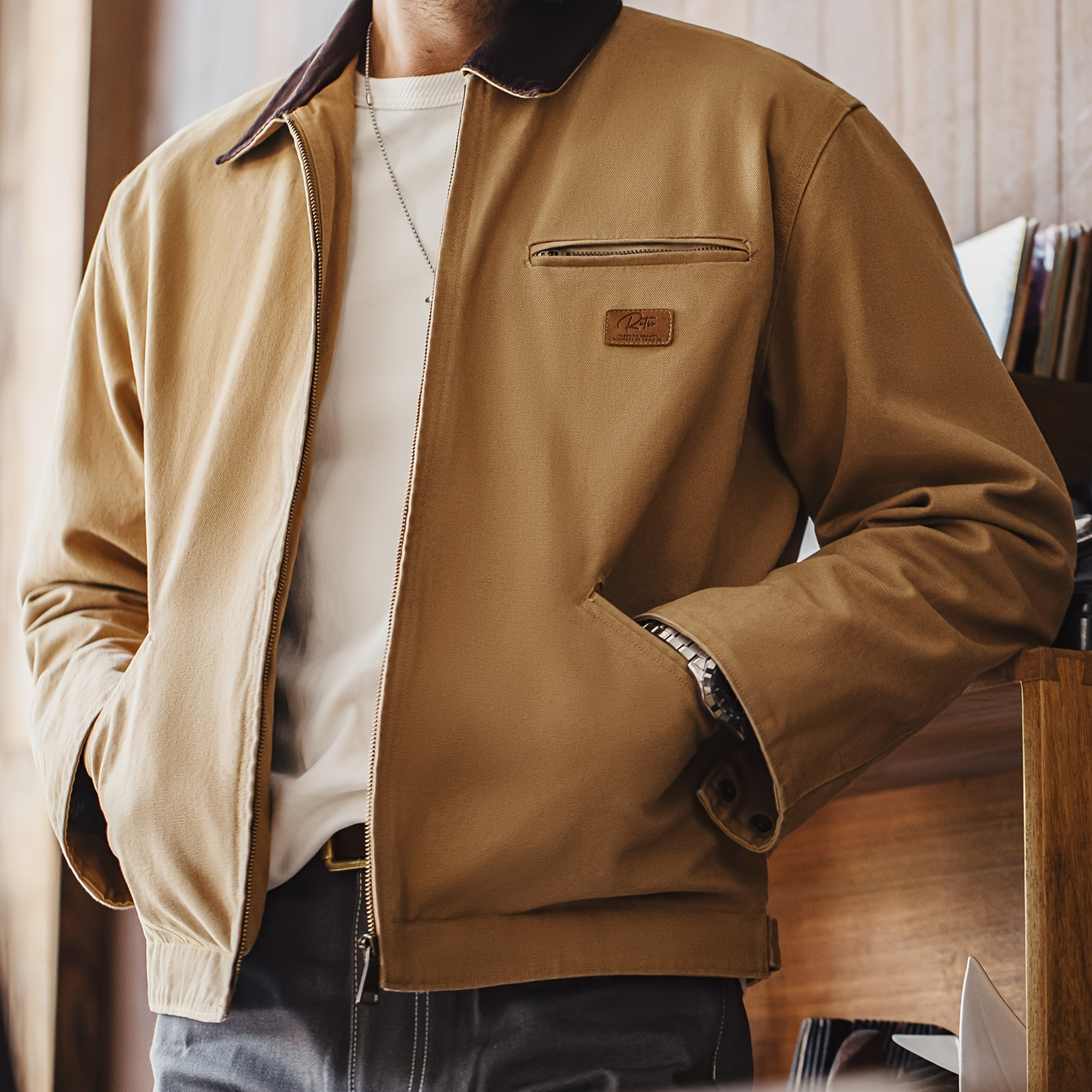 retro detroit jacket j001 vintage style canvas jacket - Temu Colombia