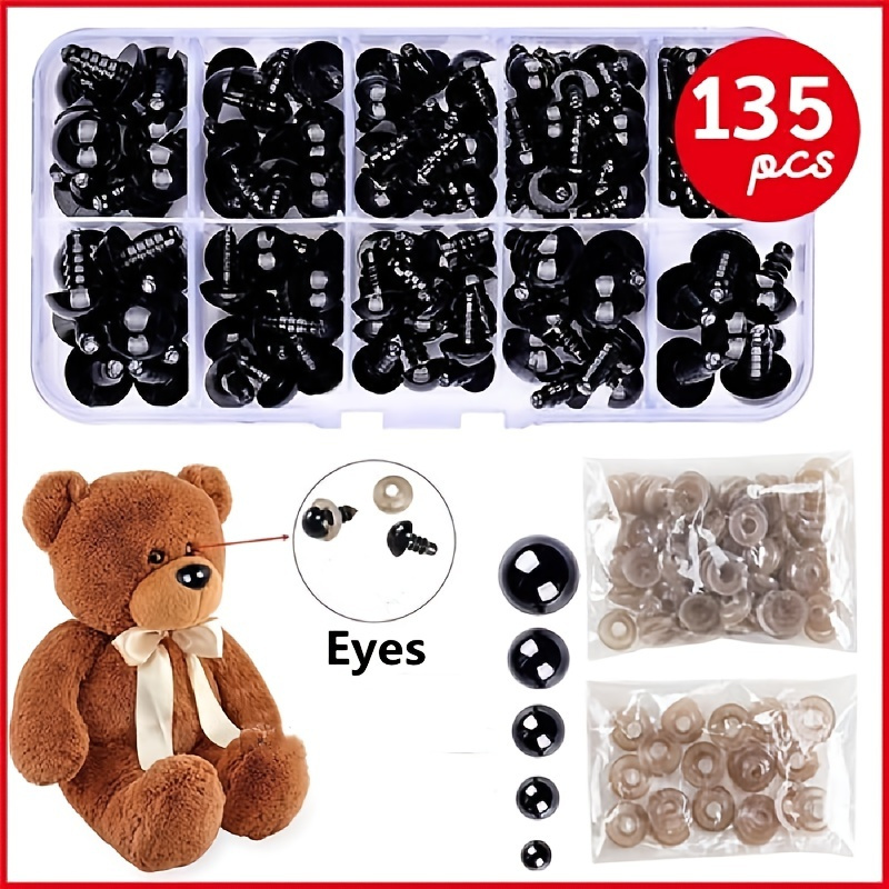 180Pcs Safety Eyes and Noses for Amigurumi Large Plastic Craft 12-30mm  Shiny