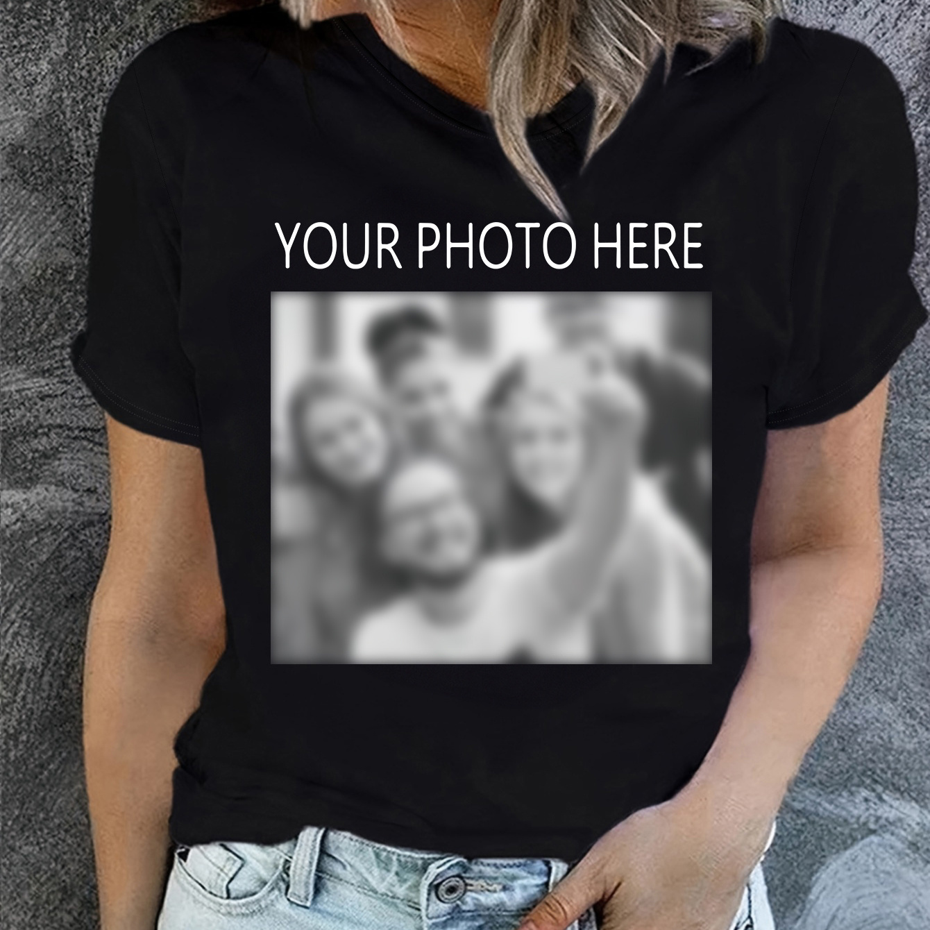 

Customized With Pictures Print Crew Neck T-shirt, Casual Short Sleeve T-shirt For Spring & Summer, Women's Clothing