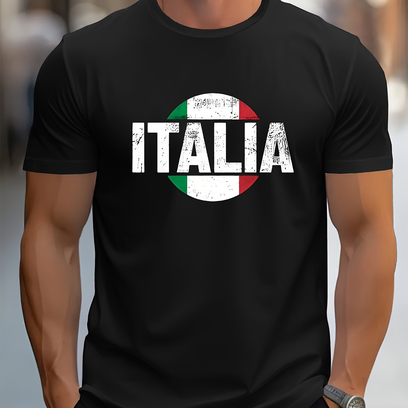 

Italia Flag Elements, Print Tee Shirt, Tees For Men, Casual Short Sleeve T-shirt For Summer
