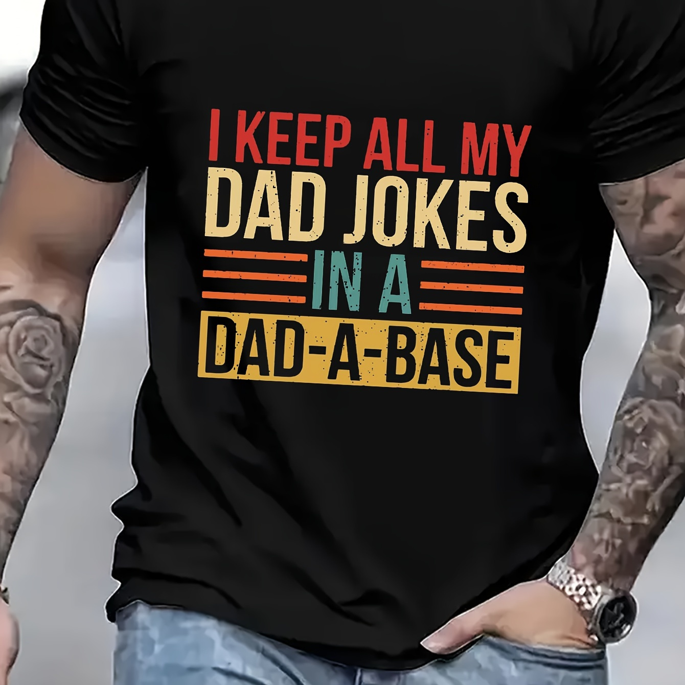 

I Keep Dad Jokes In A Dad-a-base Men's Front Print T-shirt 100% Cotton Graphic Tee Summer Casual Tee Streetwear Top