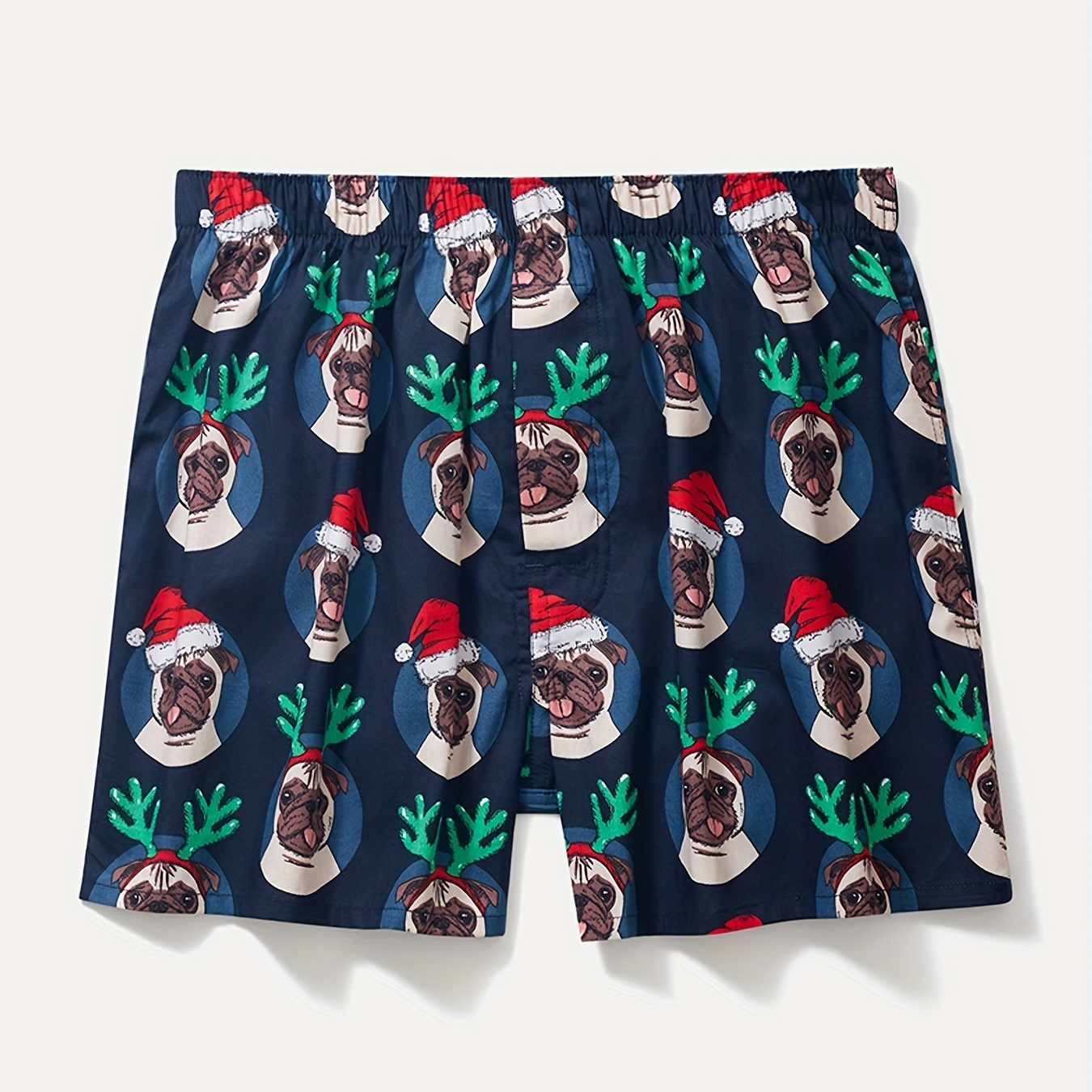 

1pc Men's Cartoon Cute Dog Print Christmas Day Fashion Personality Boxers Shorts, 100% Cotton Breathable Comfy Shorts