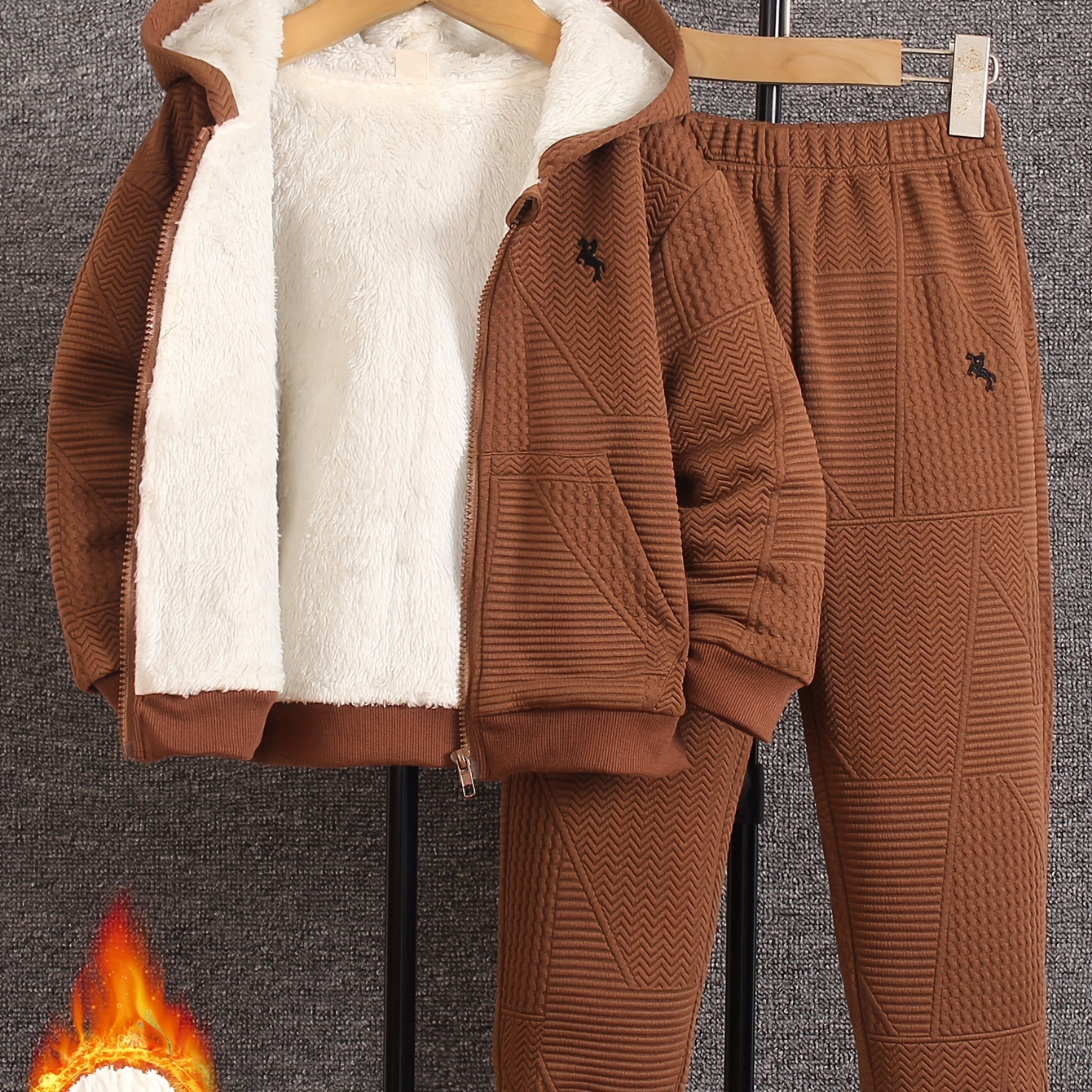 TEMU Long Sleeve Warm Fleece Zipper Hoodie & Thin Pants Set, 2-piece Boys Casual Versatile Co Ord Set For Winter Fall