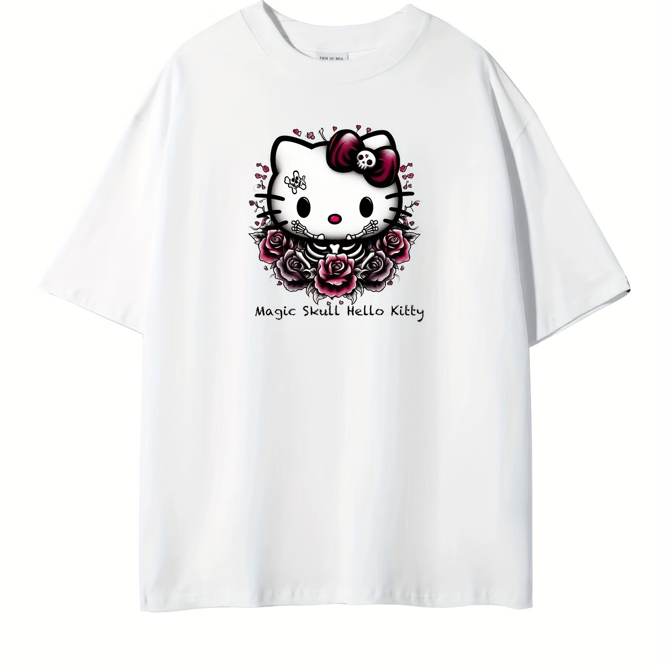 

Fashionable, Casual And Breathable, Comfortable Dark Hello Kitty Printed Round Neck Short Sleeved T-shirt