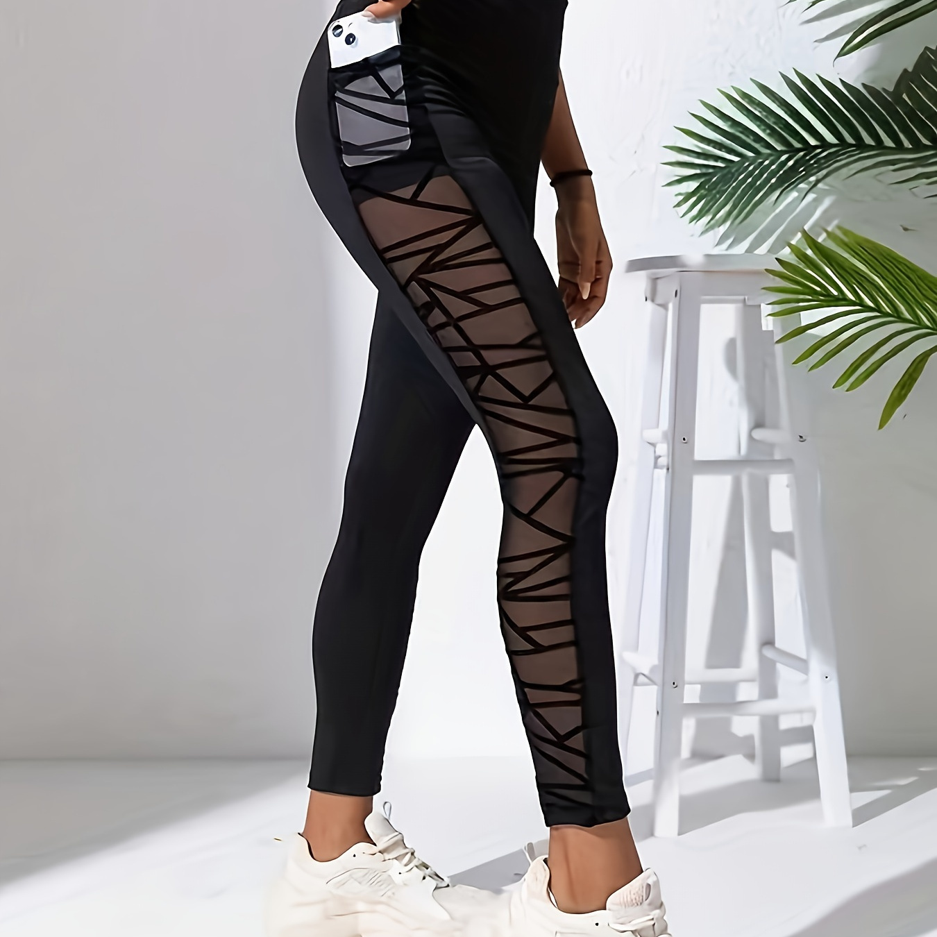 

Women's High-waist Yoga Leggings With Mesh Pockets - Stretchy, Breathable Activewear For Running & Fitness