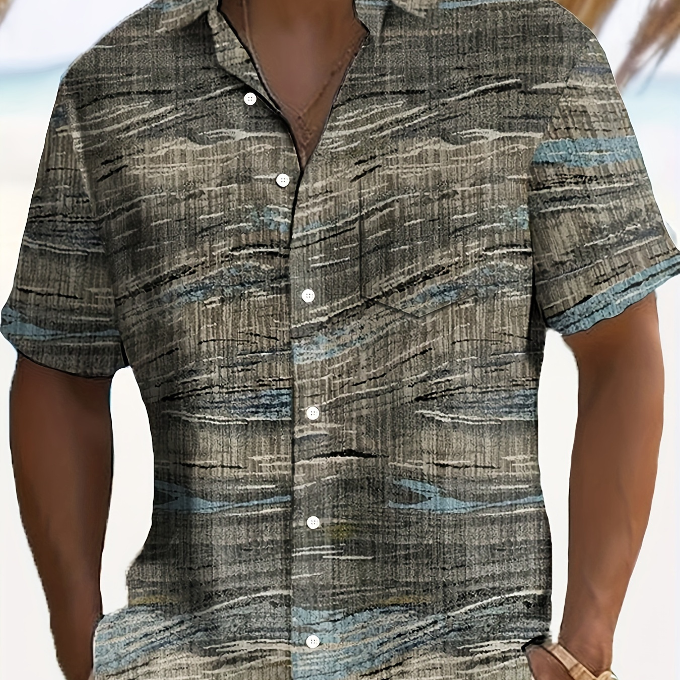 

Vintage Geometric Texture Abstract Art 3d Digital Print Men's Lapel Short Sleeve Shirt, Comfortable Soft Relaxed Fit For Men Casual Wearing And Outdoor