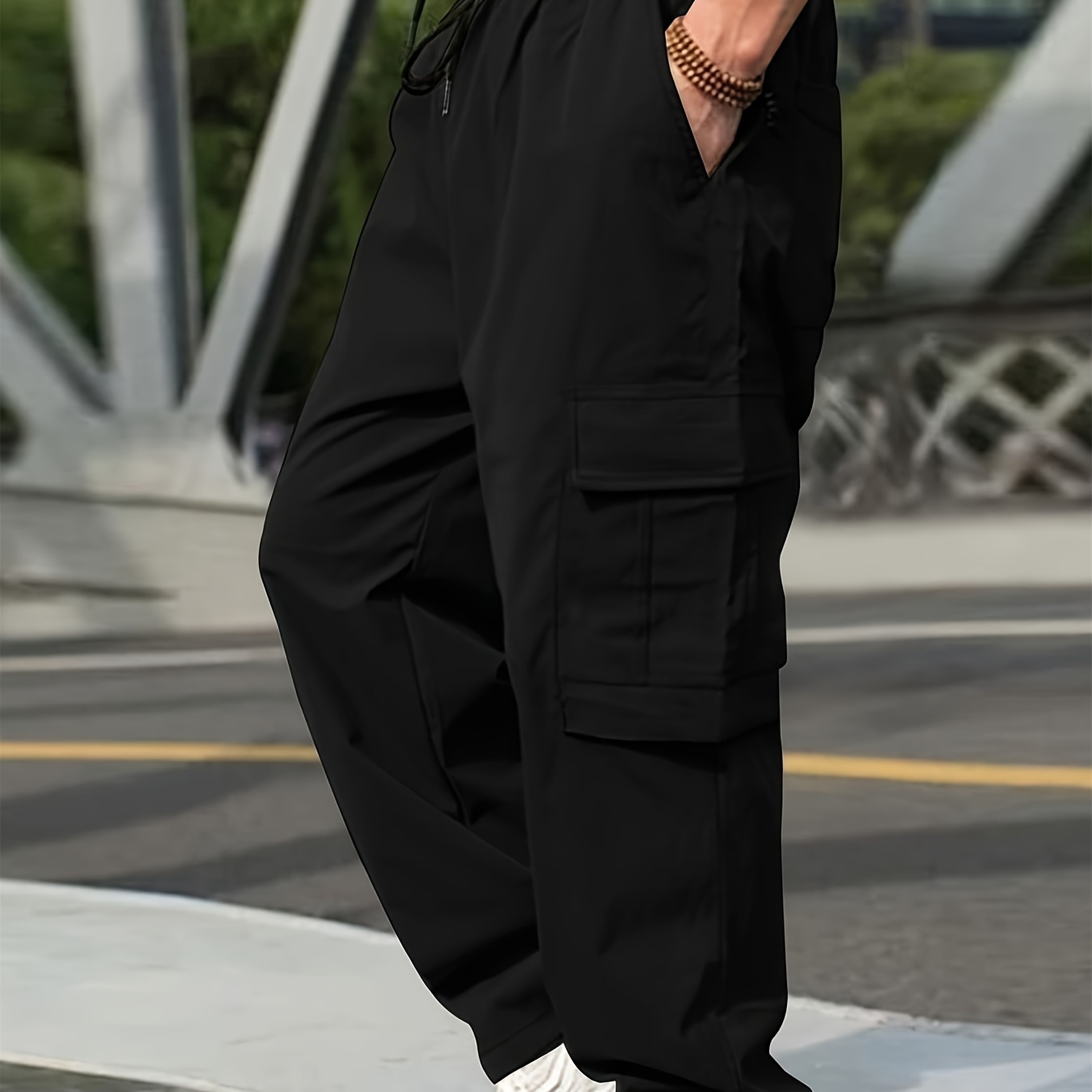 

Street Style Men's Loose Fit Drawstring Cargo Pants With Multiple Pockets For Outdoor Leisure And Work, Spring And Fall