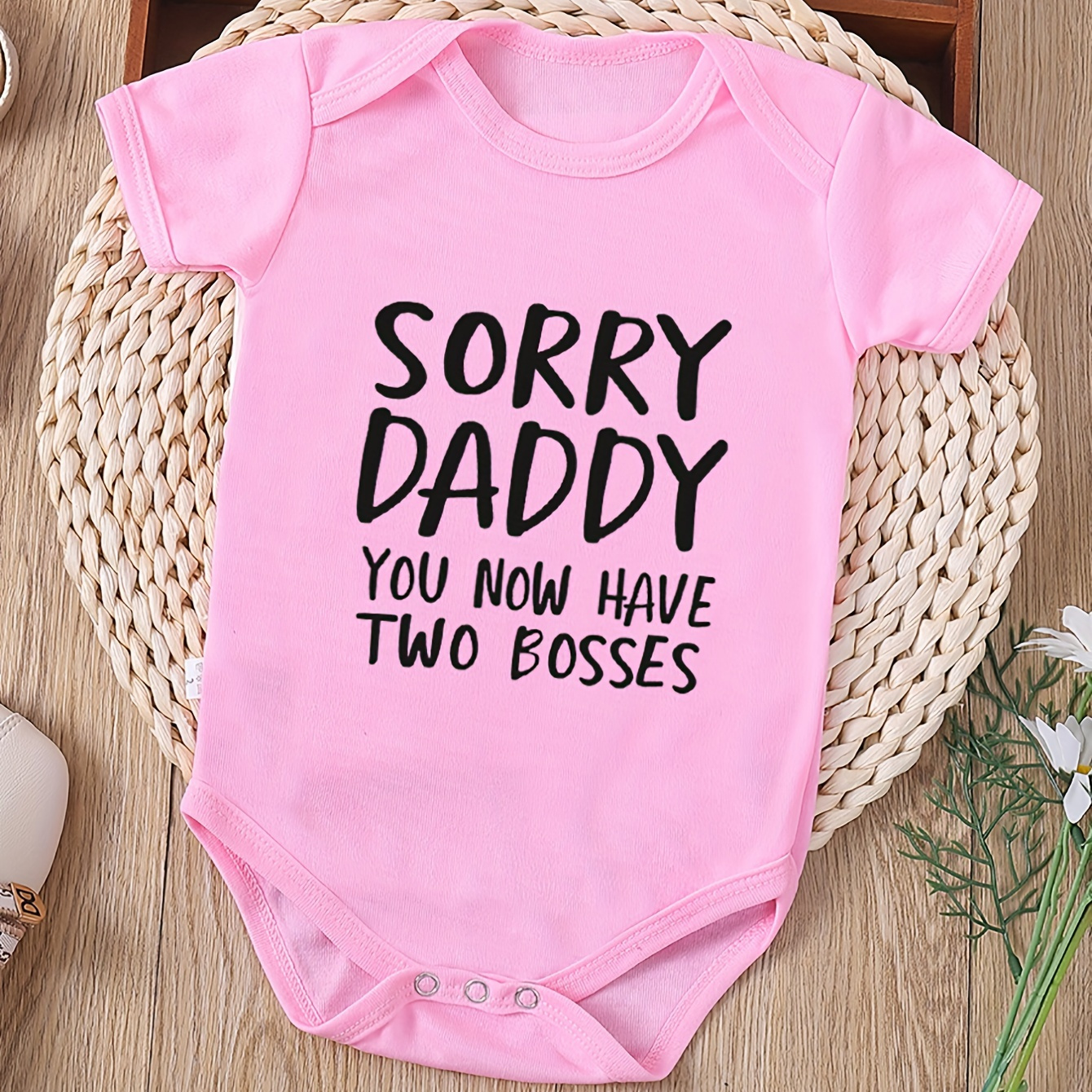 

Sorry Daddy You Now Have 2 Boss Letter Print Baby Onesie Summer Short Sleeve Newborn Romper Pregnancy Gift