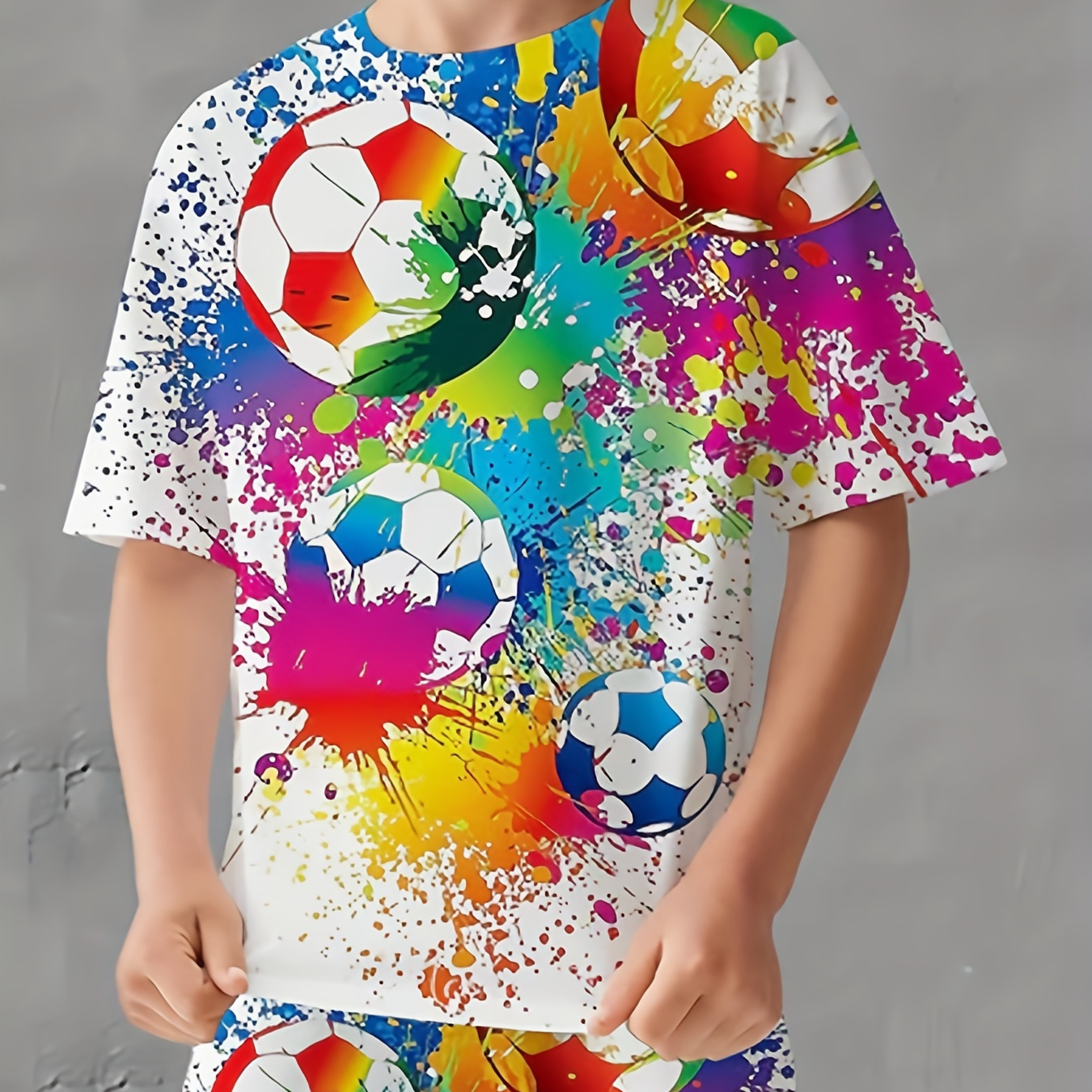 

Colorful Football Tee For Boys - 3d Digital Print, Breathable & Stretchy Casual Shirt For Summer Outdoor Fun
