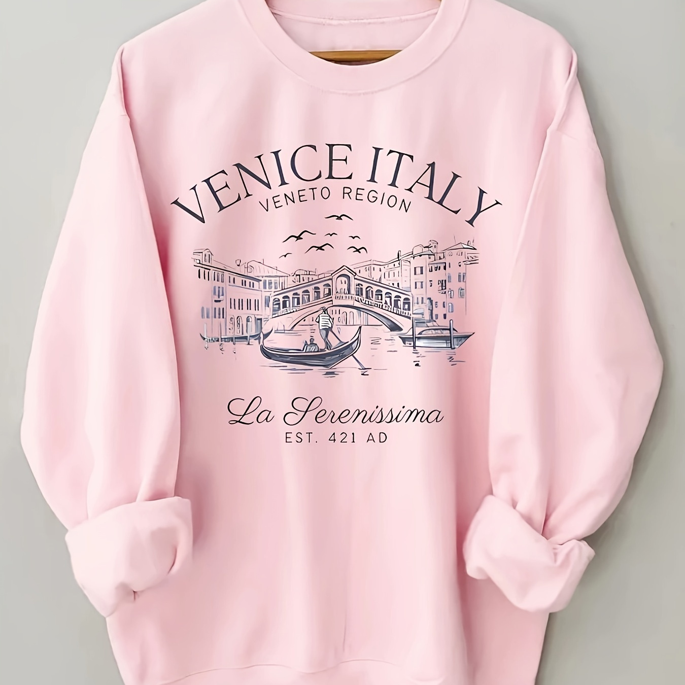 

Venice Italy Print Long Sleeve Sweatshirt, Crew Neck Casual Sweatshirt For Fall & Winter, Women's Clothing