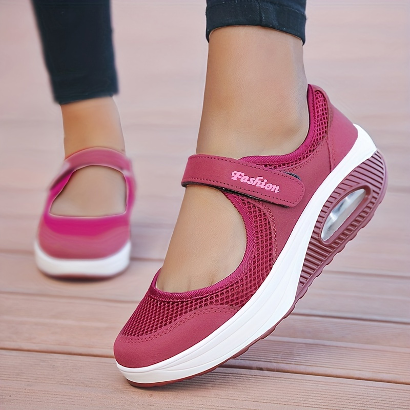 Mesh Backless Casual Walking Shoes, Air Cushion Hook & Loop Flat Shoes, Women's Footwear