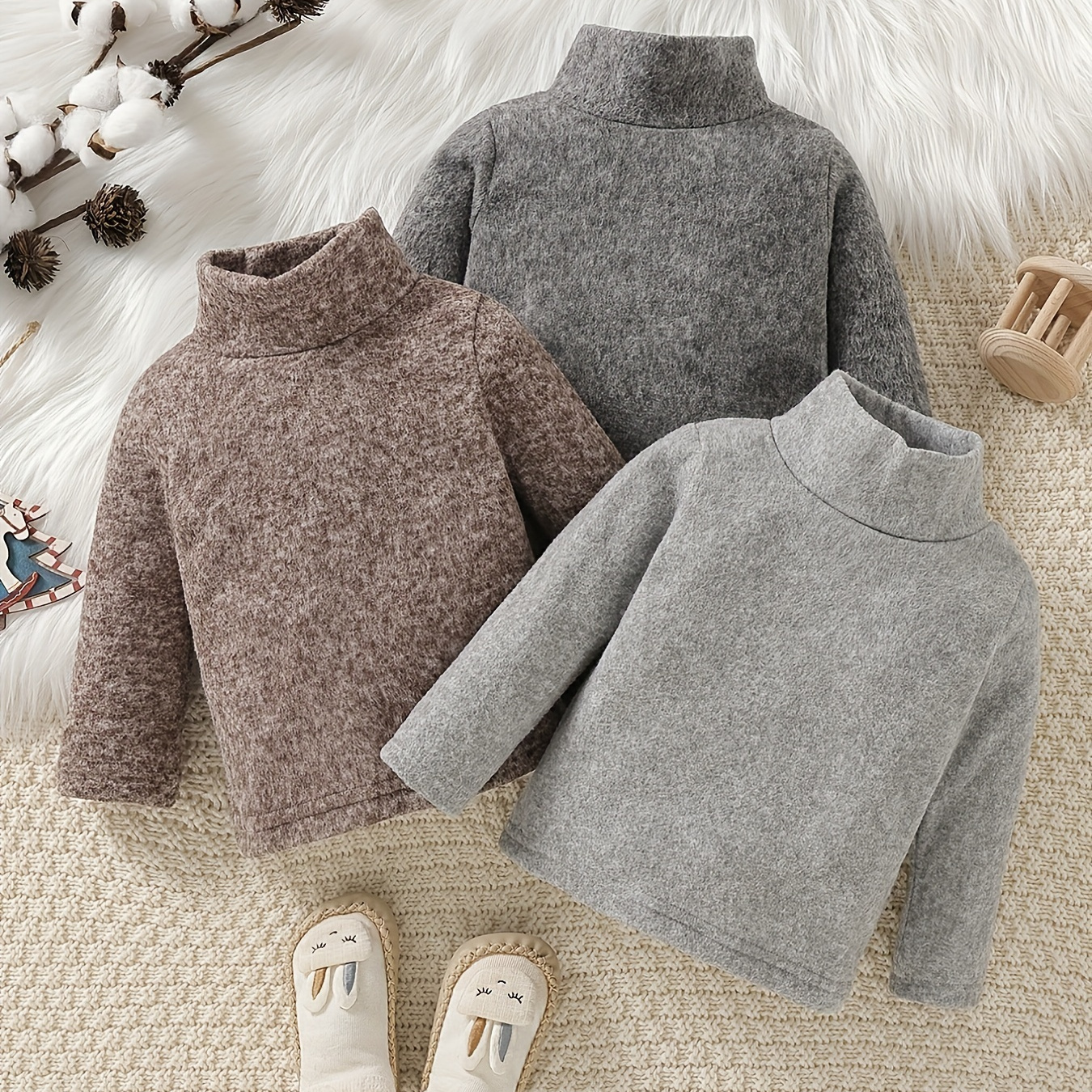 

Boys' 3pcs Cozy Turtleneck Sweaters - Warm, Non-stretch Polyester For Fall/winter