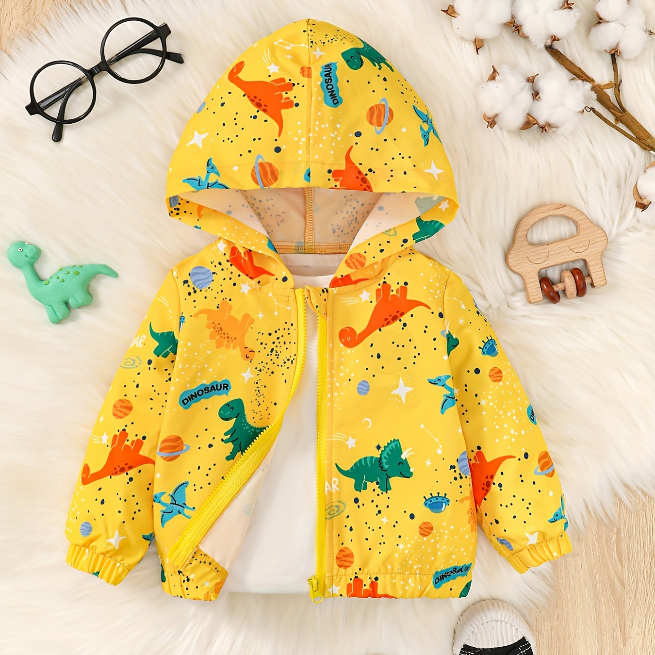 

Baby Boy Cute Dinosaur Printed Hooded Zipper Fashion Casual Coat