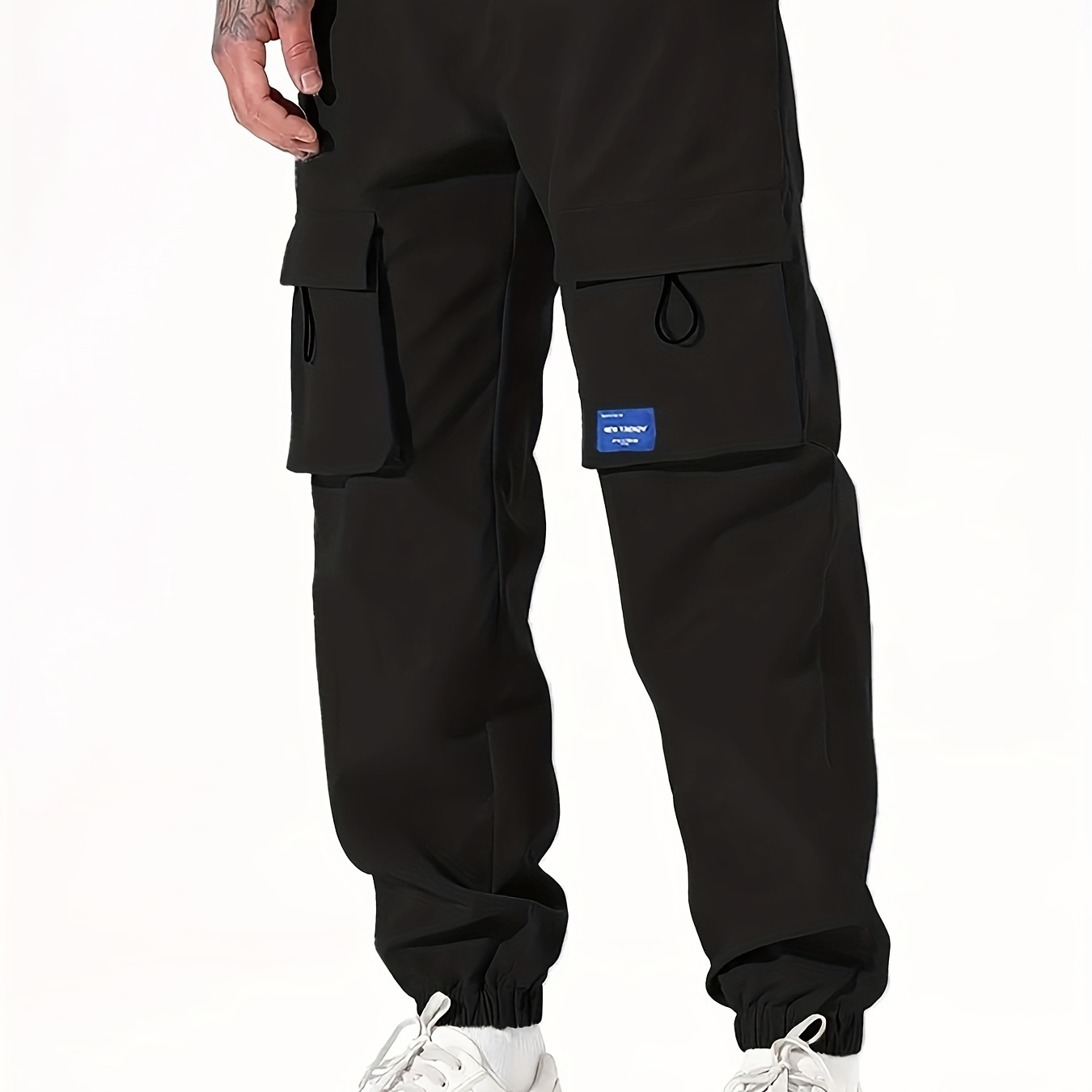

Men's Loose Solid Cargo Joggers With Pockets, Active Breathable Drawstring Trousers For Outdoor