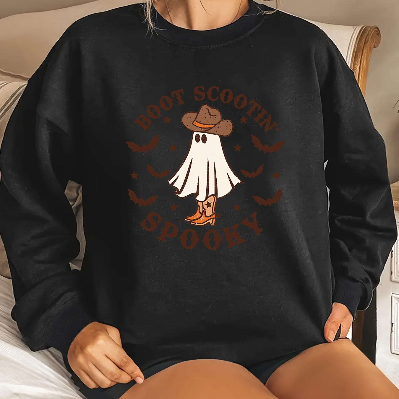 

Spooky ' Sweatshirt: Festive For Women - Geometric Pattern, Polyester Material, Relaxed Fit, And Round Neckline